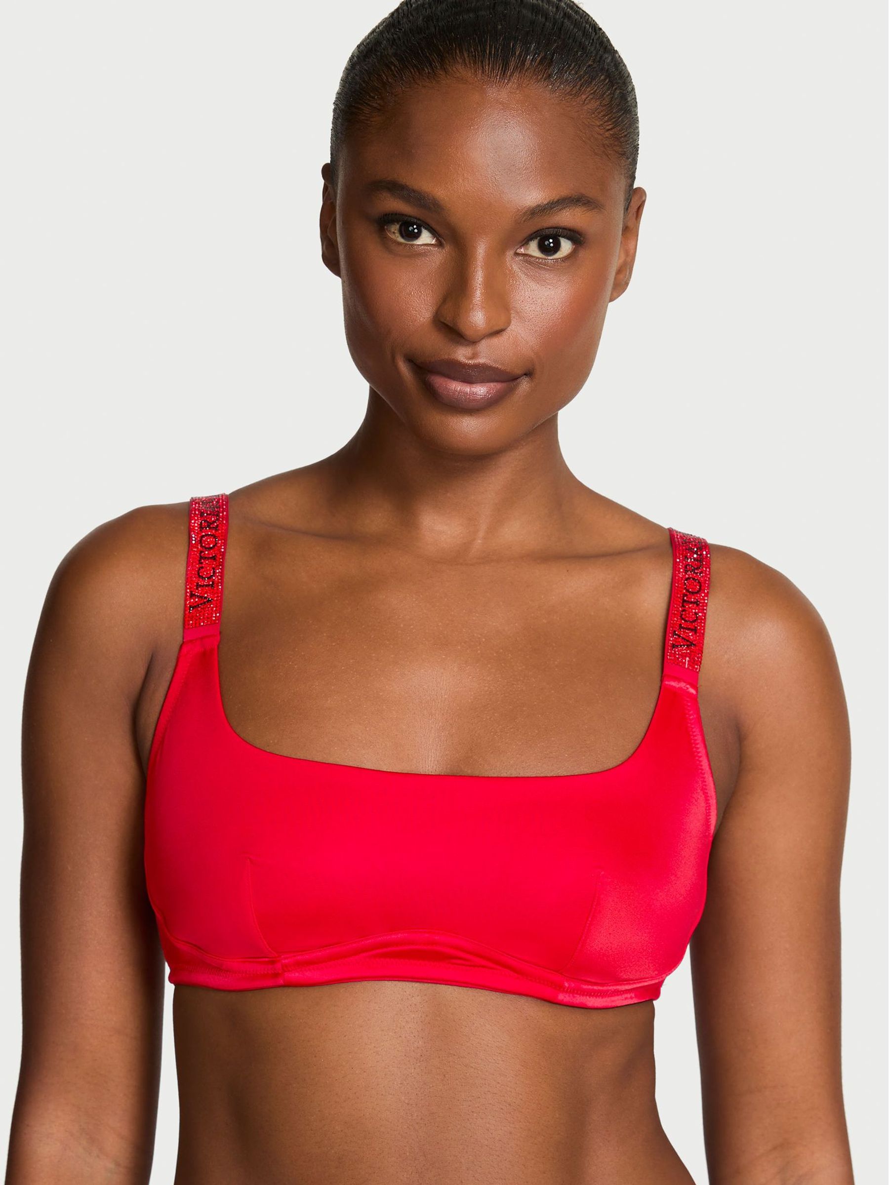 Lipstick Red Shine Strap Scoop Bralette (W71581) | £30