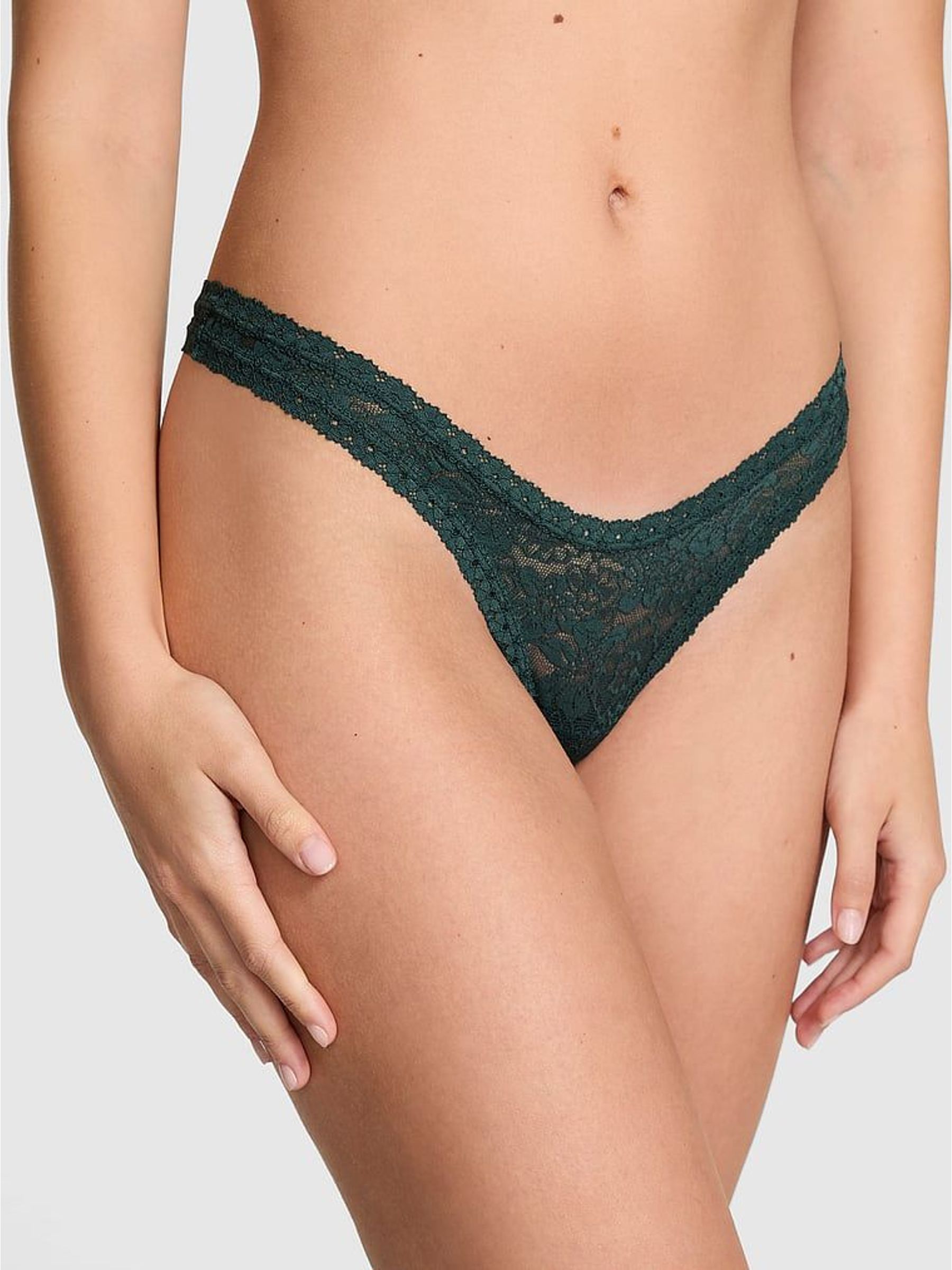 Deep Forest Green Mini Scoop Thong Floral Lace Knickers (W71589) | £10
