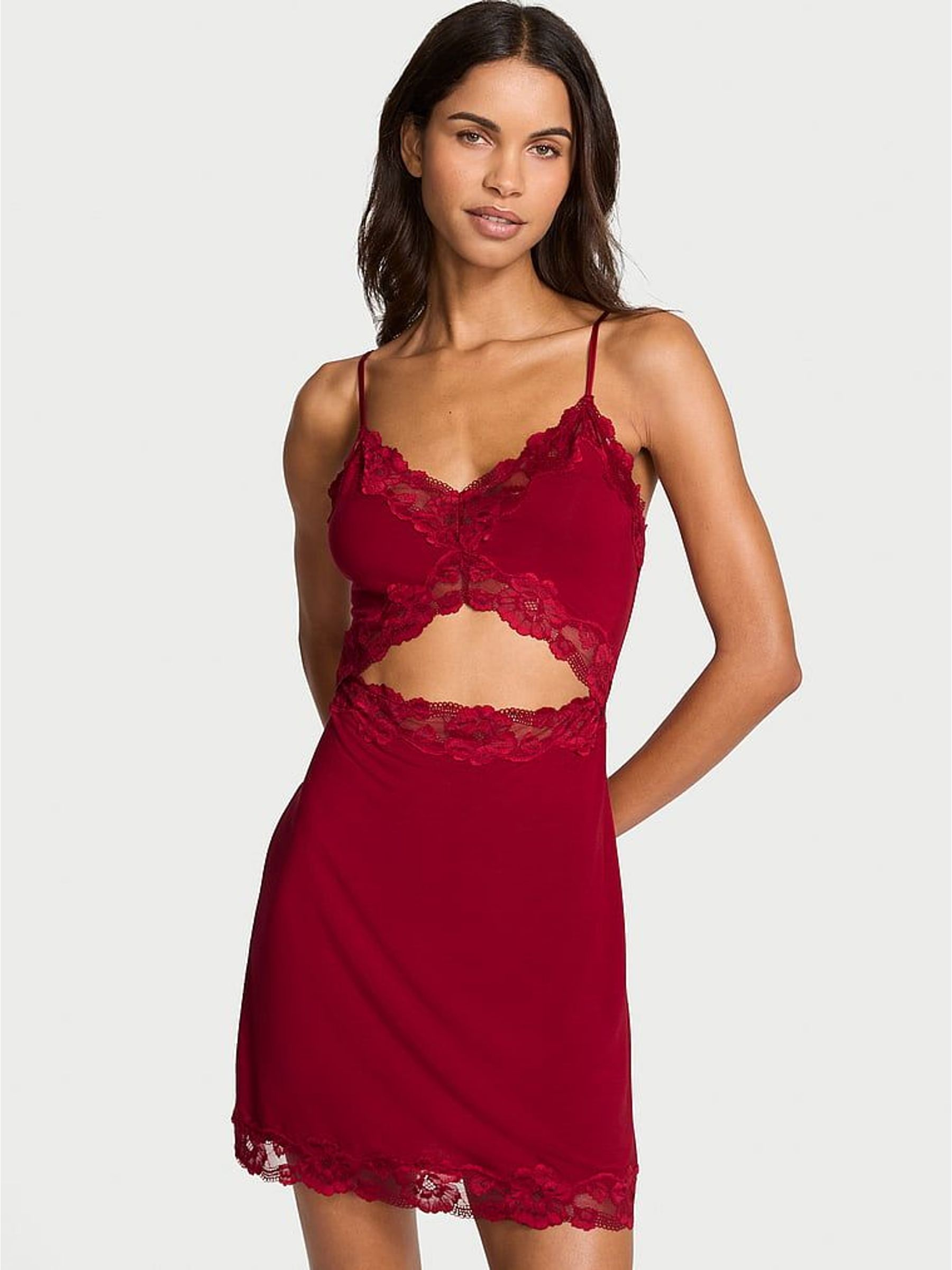 Red Lacquer Mini Modal Lace Slip (W71665) | £50