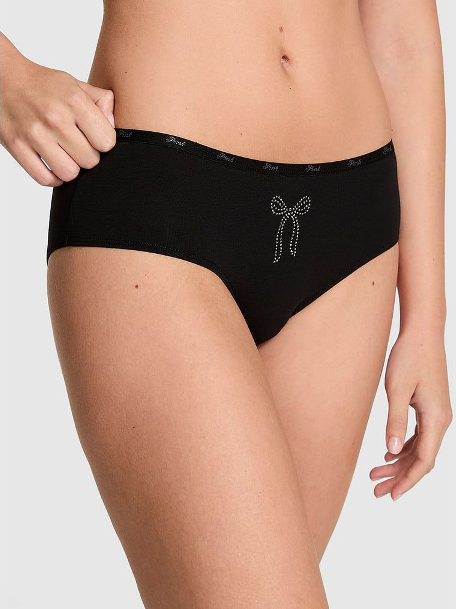 Black Diamante Bow Hipster Cotton Mini Logo Knickers (W71675) | £9