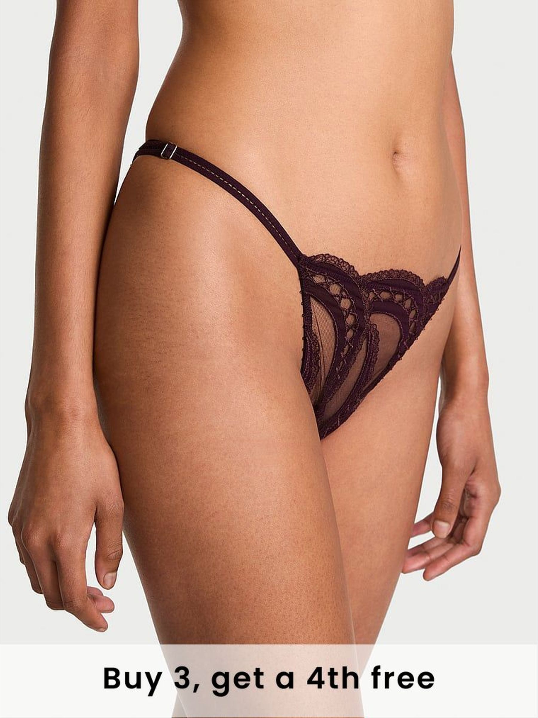 Winter Wine Red Bikini Lace Embroidery Open Back Knickers (W71683) | £25