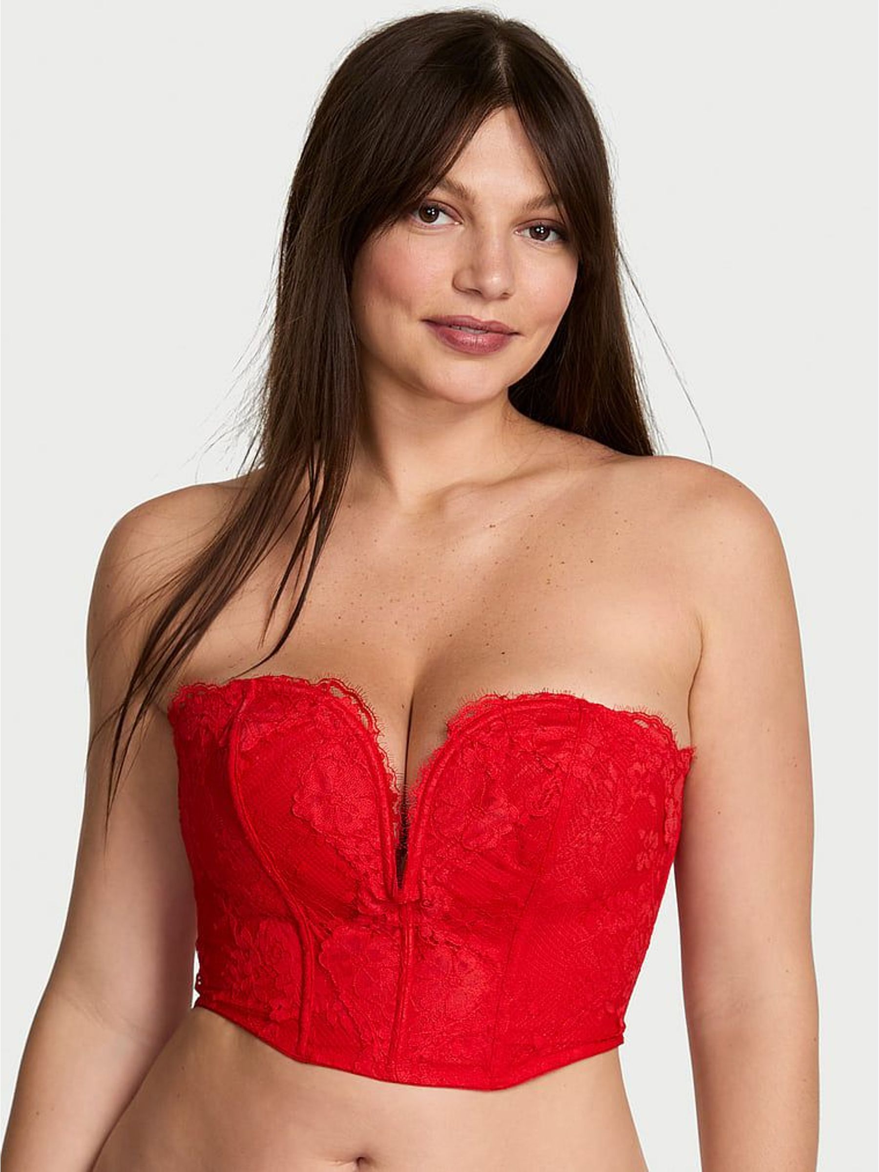 Bright Vermillion Red Lace Deep V-Cropped Corset Top (W71709) | £75