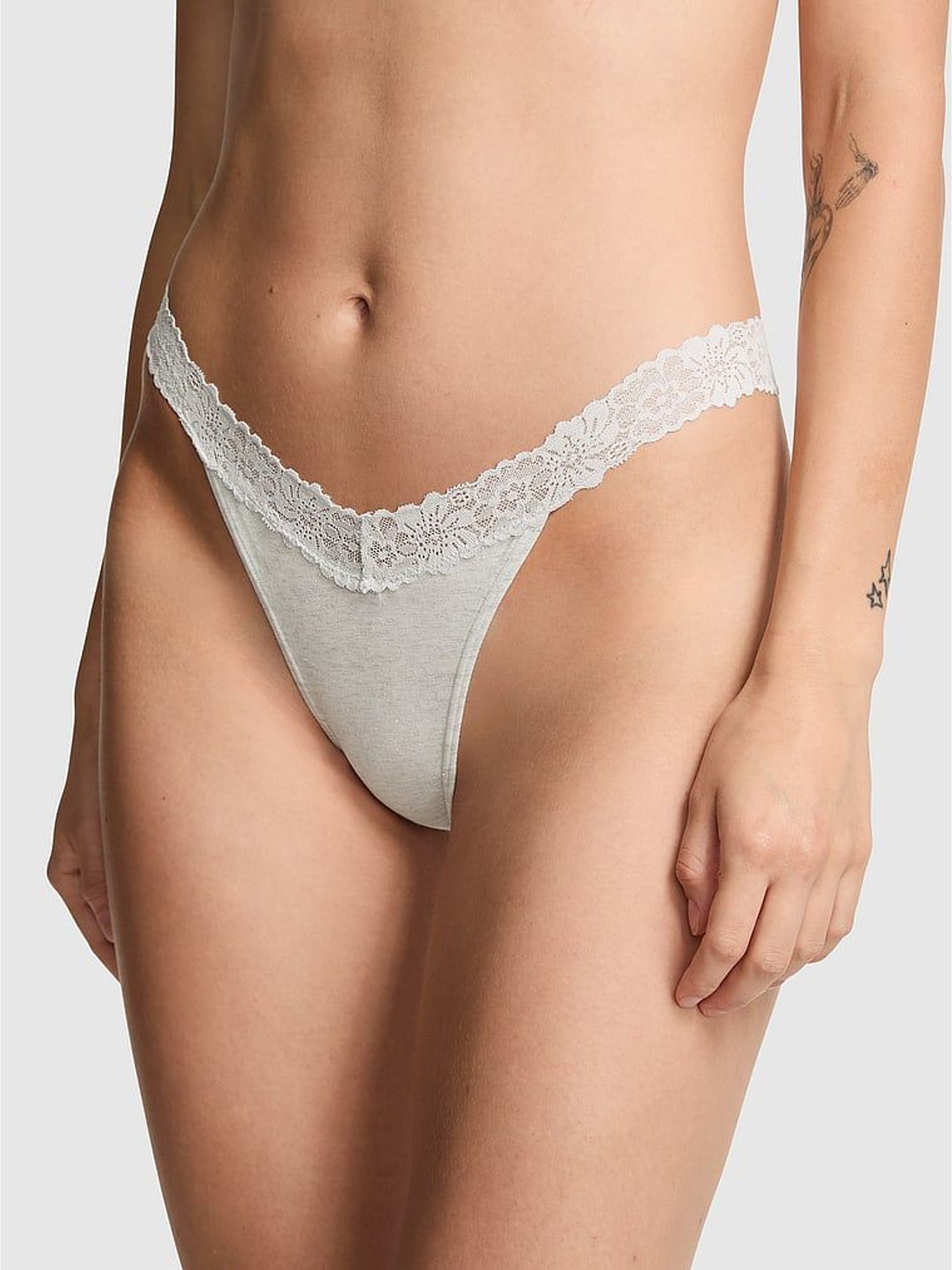 Snow White Thong Cotton Heather Lace Trim Knickers (W71731) | £10