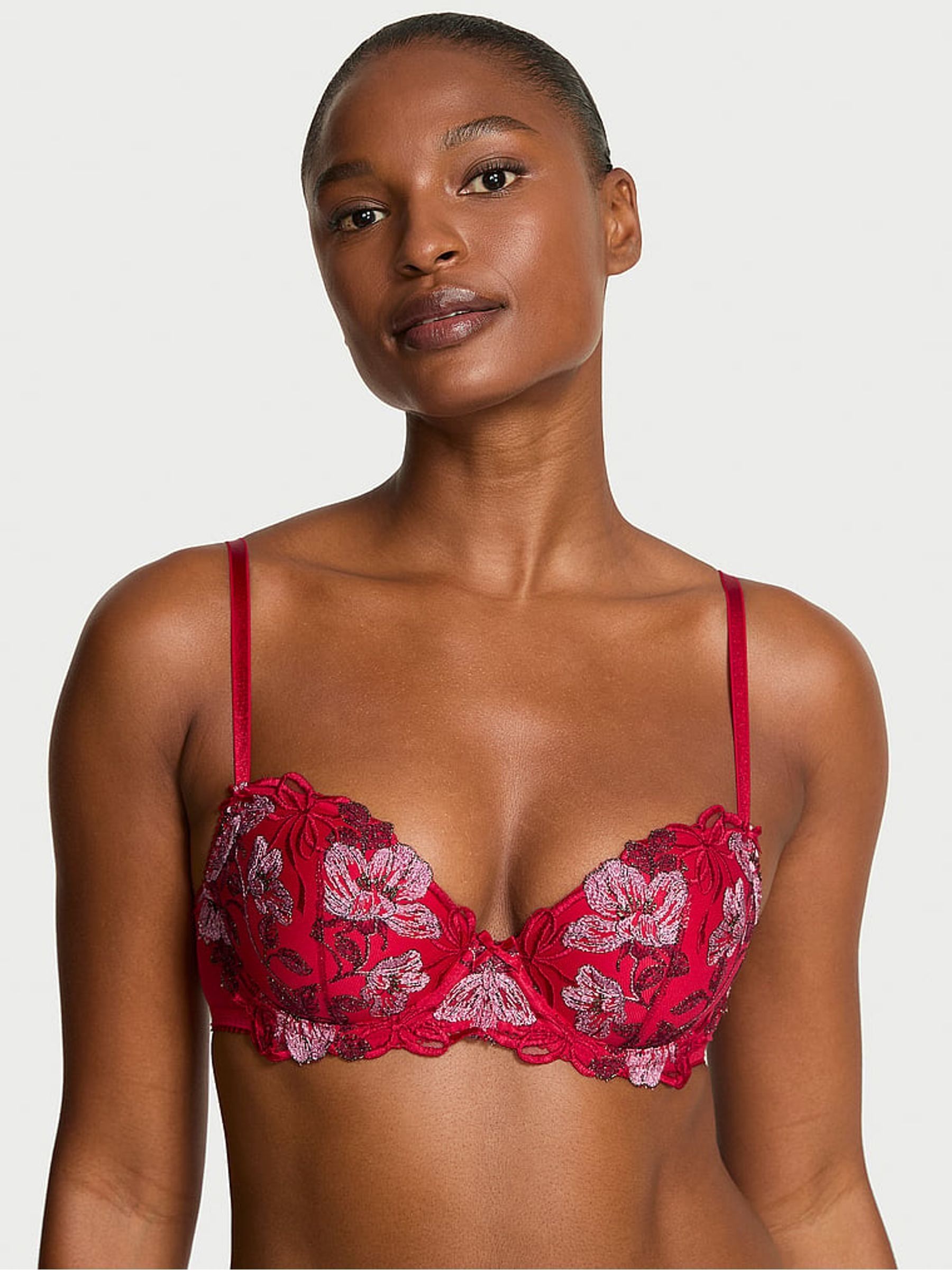 Red Lightly Lined Demi Beautiful Bows Embroidery Bra (W71732) | £69