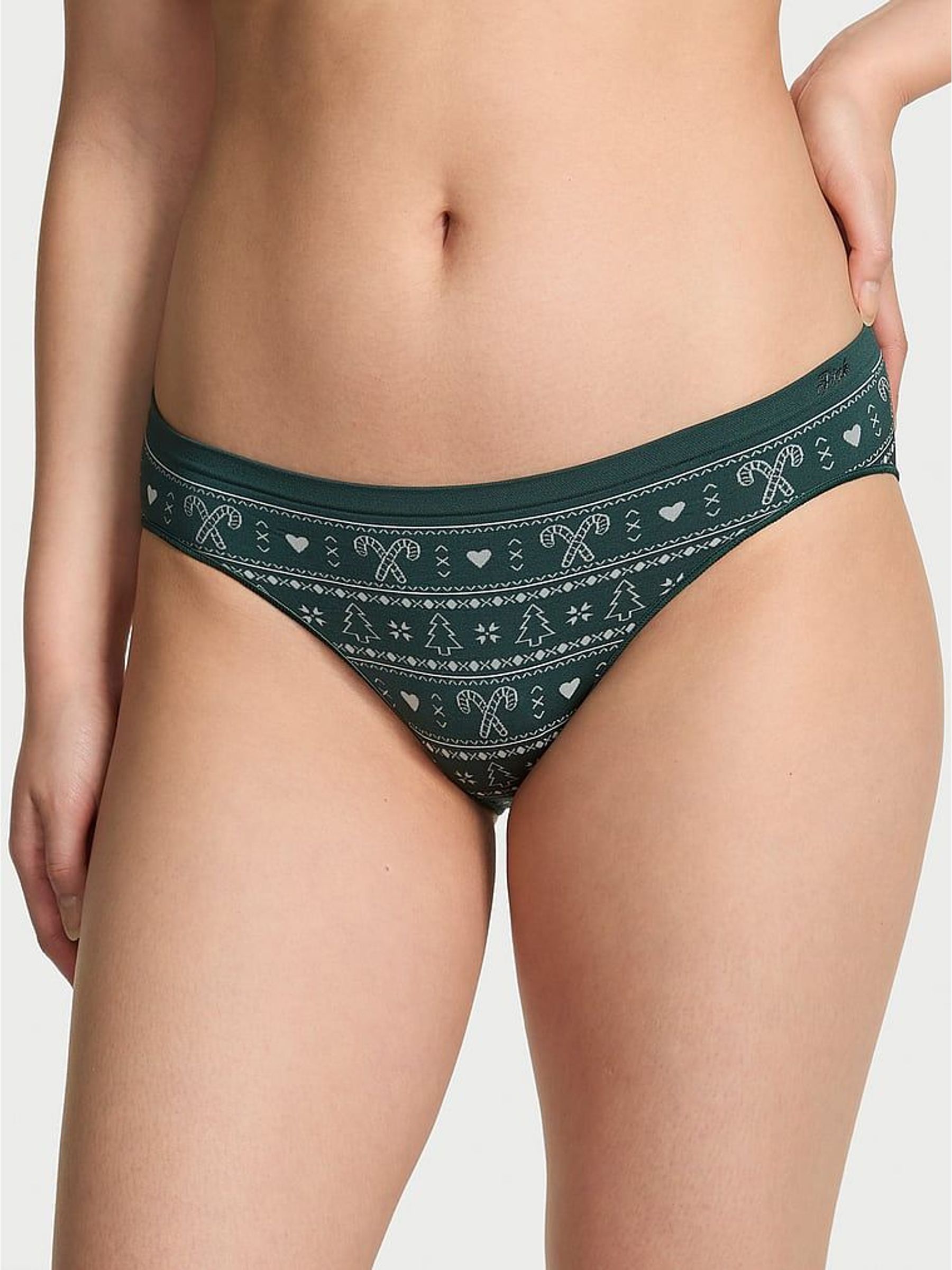 Deep Forest Green Fairisle Print Bikini Seamless Knickers (W71769) | £10