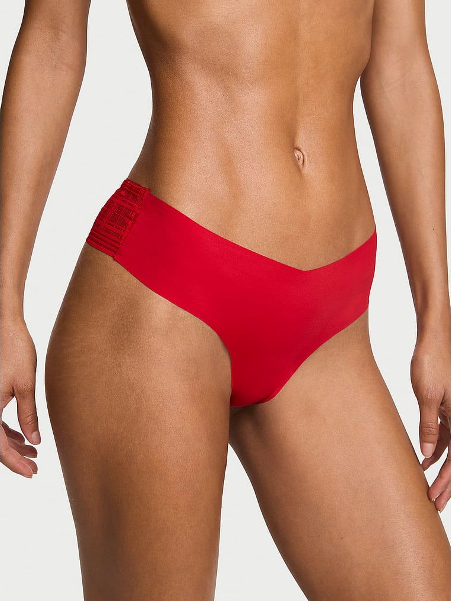 Lipstick Red Thong Tartan Mesh Knickers (W71779) | £10