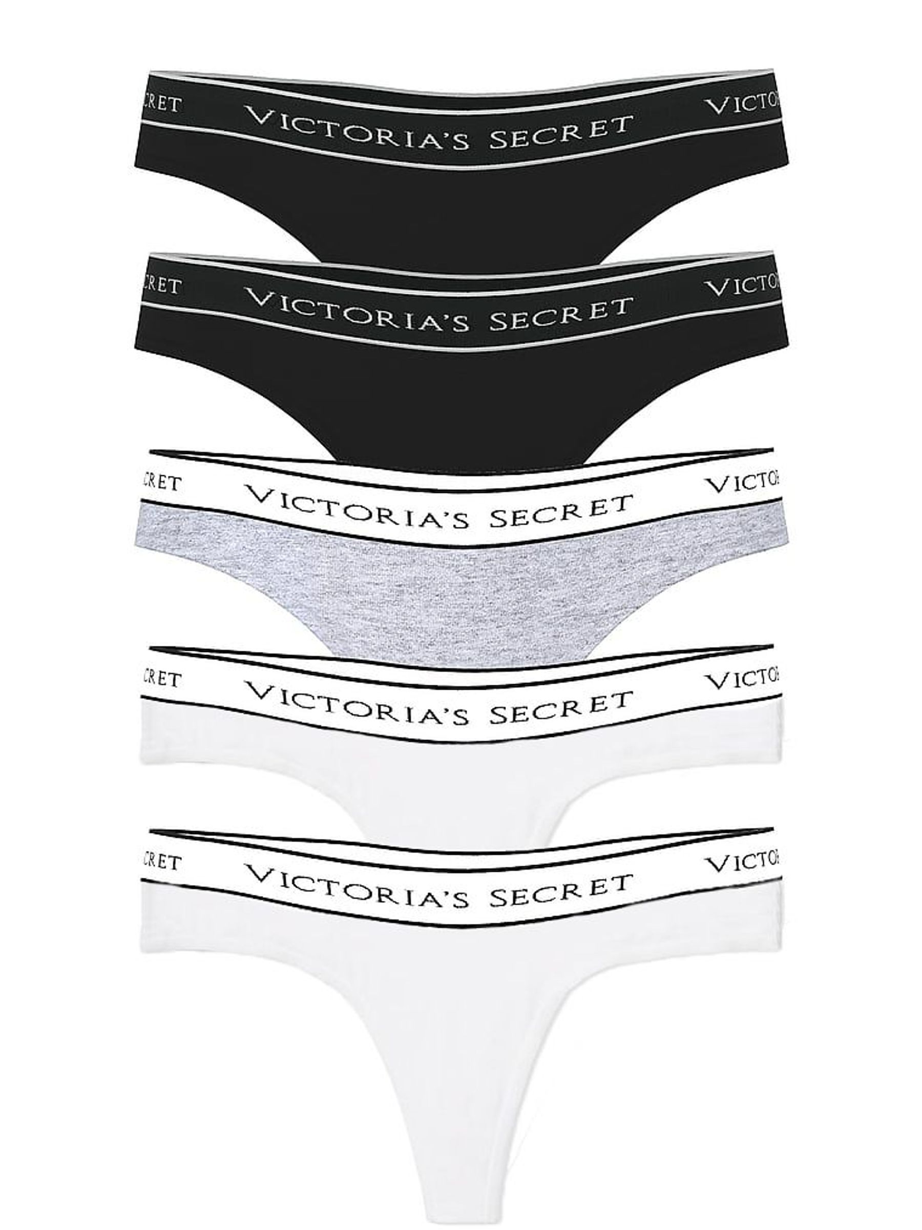 Black/Grey/White Thong Knickers 5 Pack (W71798) | £30