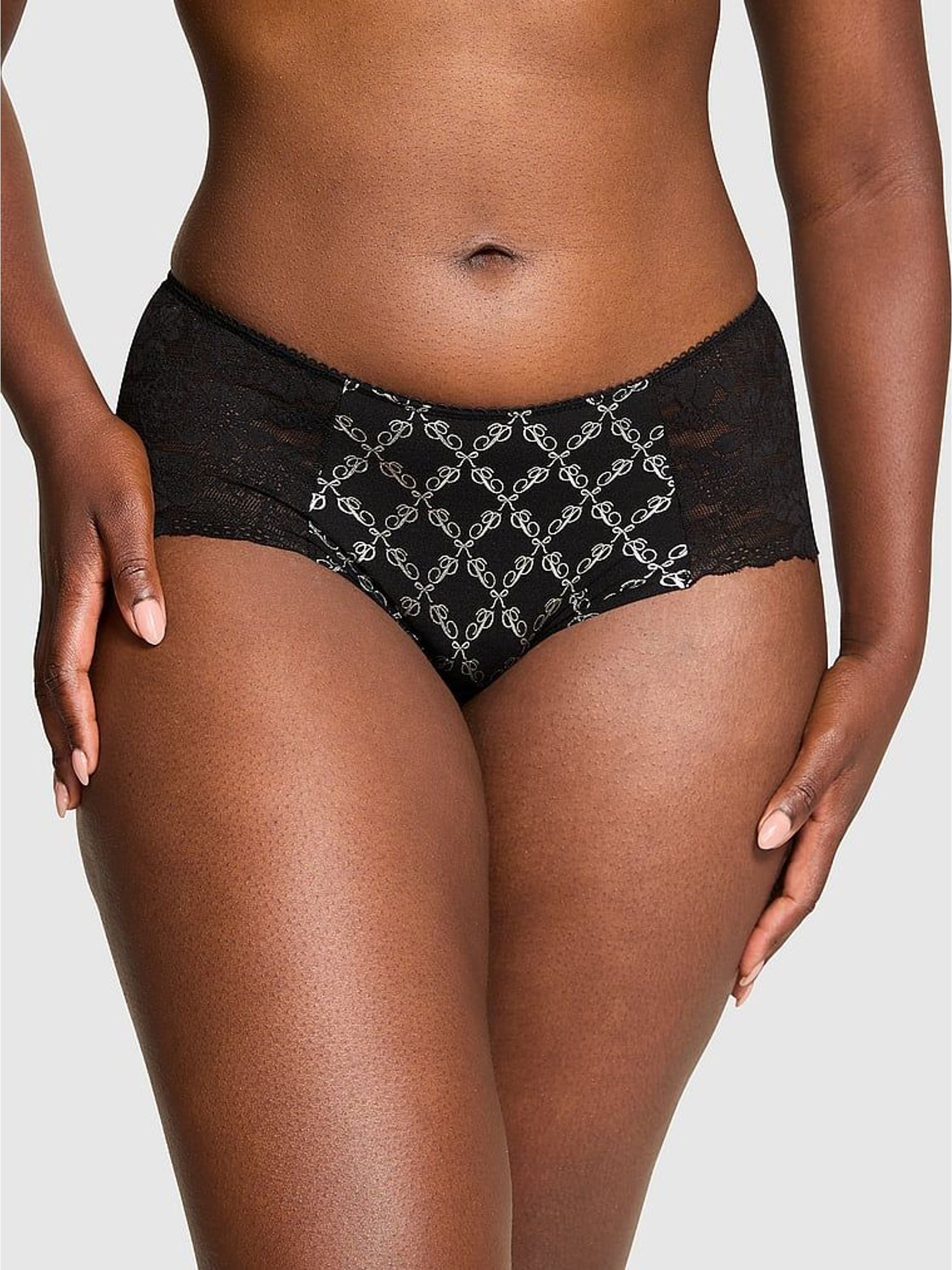 Black Logo Jaquard Hipster No Show Lace Trim Knickers (W71821) | £10