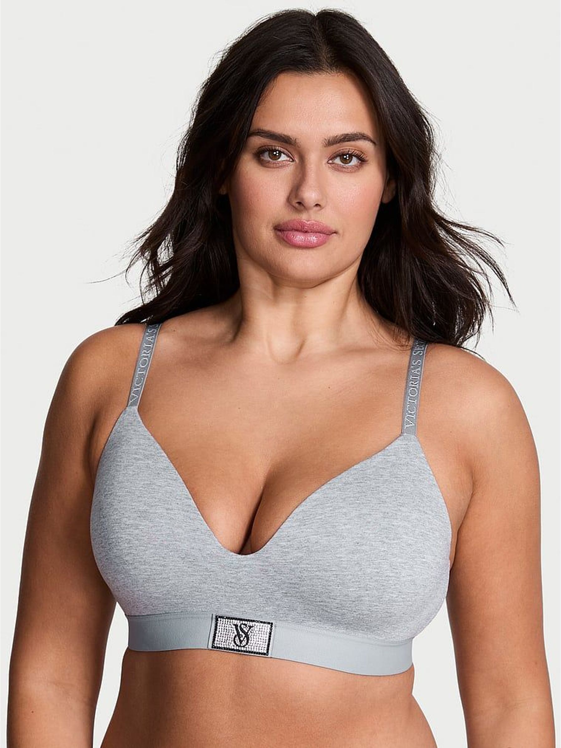 Medium Heather Grey Non Wired Lightly Lined Logo Shine Patch Bra (W71823) | £40
