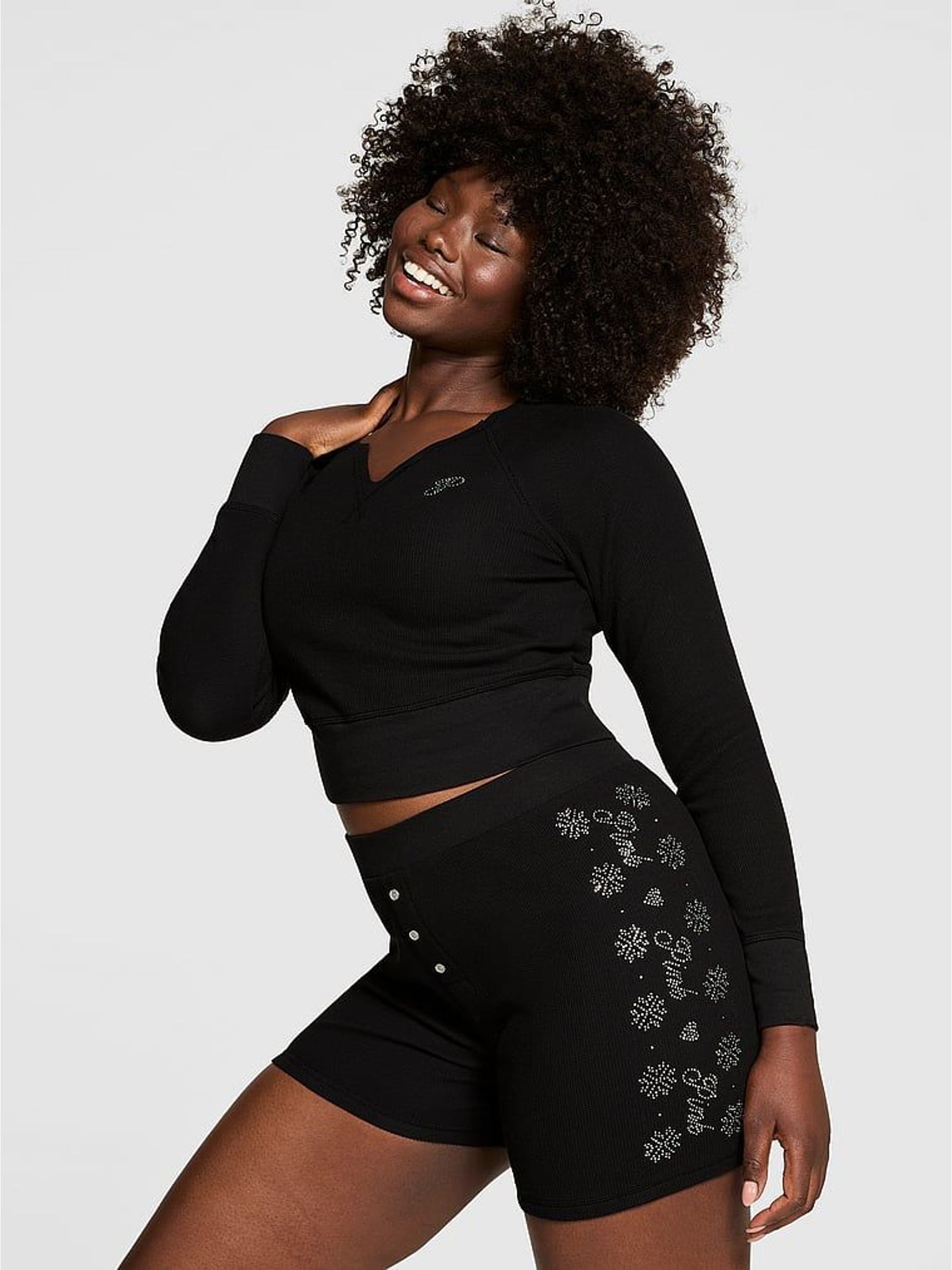 Black Diamonte Thermal Pyjamas Set (W71838) | £60