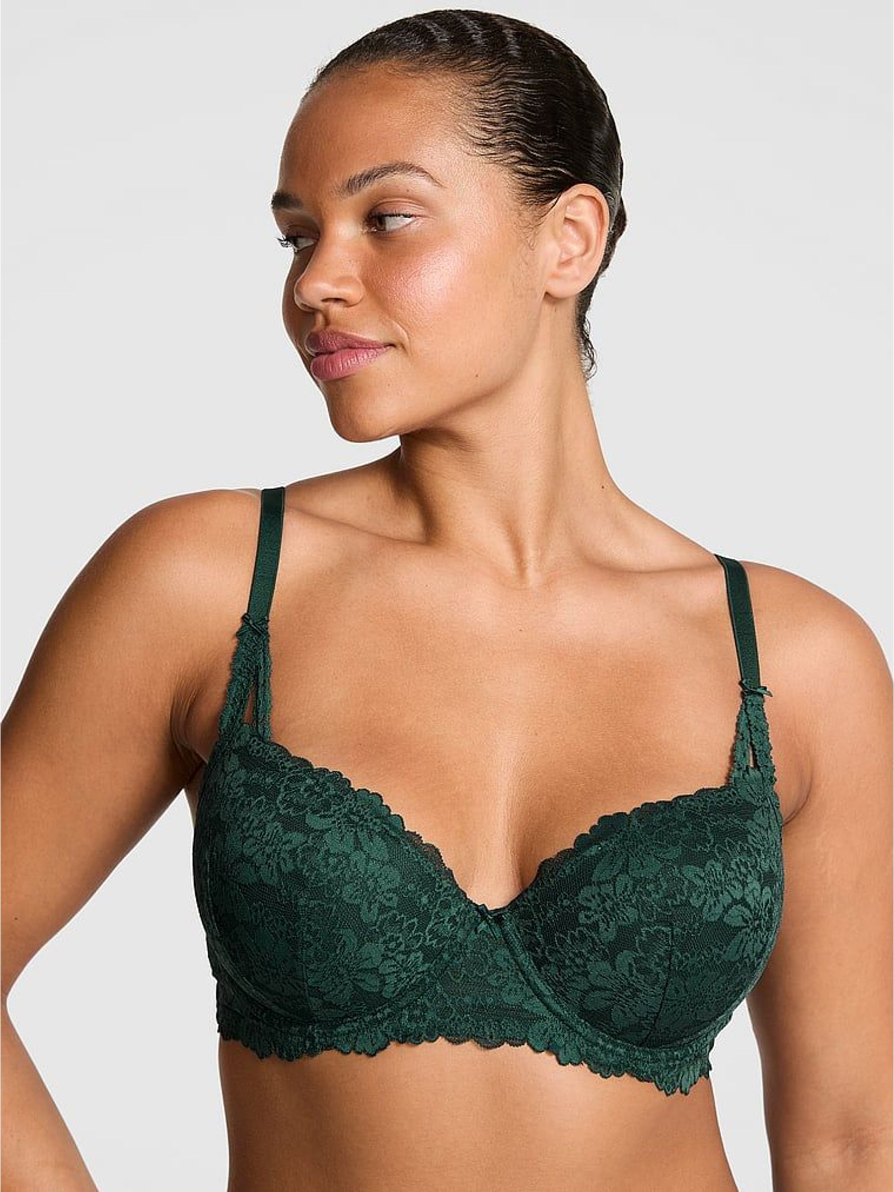 Deep Forest Green Lace Push Up Balcony Bra (W72001) | £36