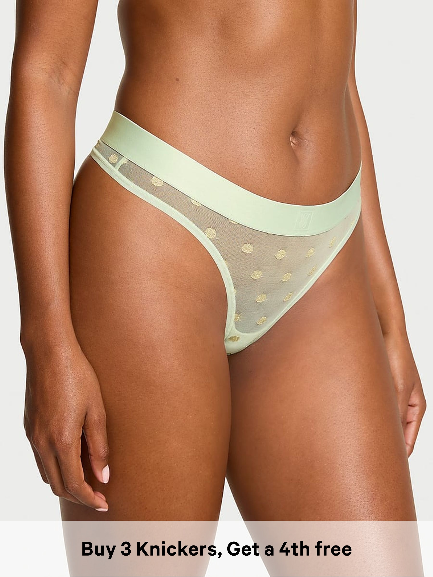 Mint Crush Green Thong Sheer Logo Knickers (W72066) | £9