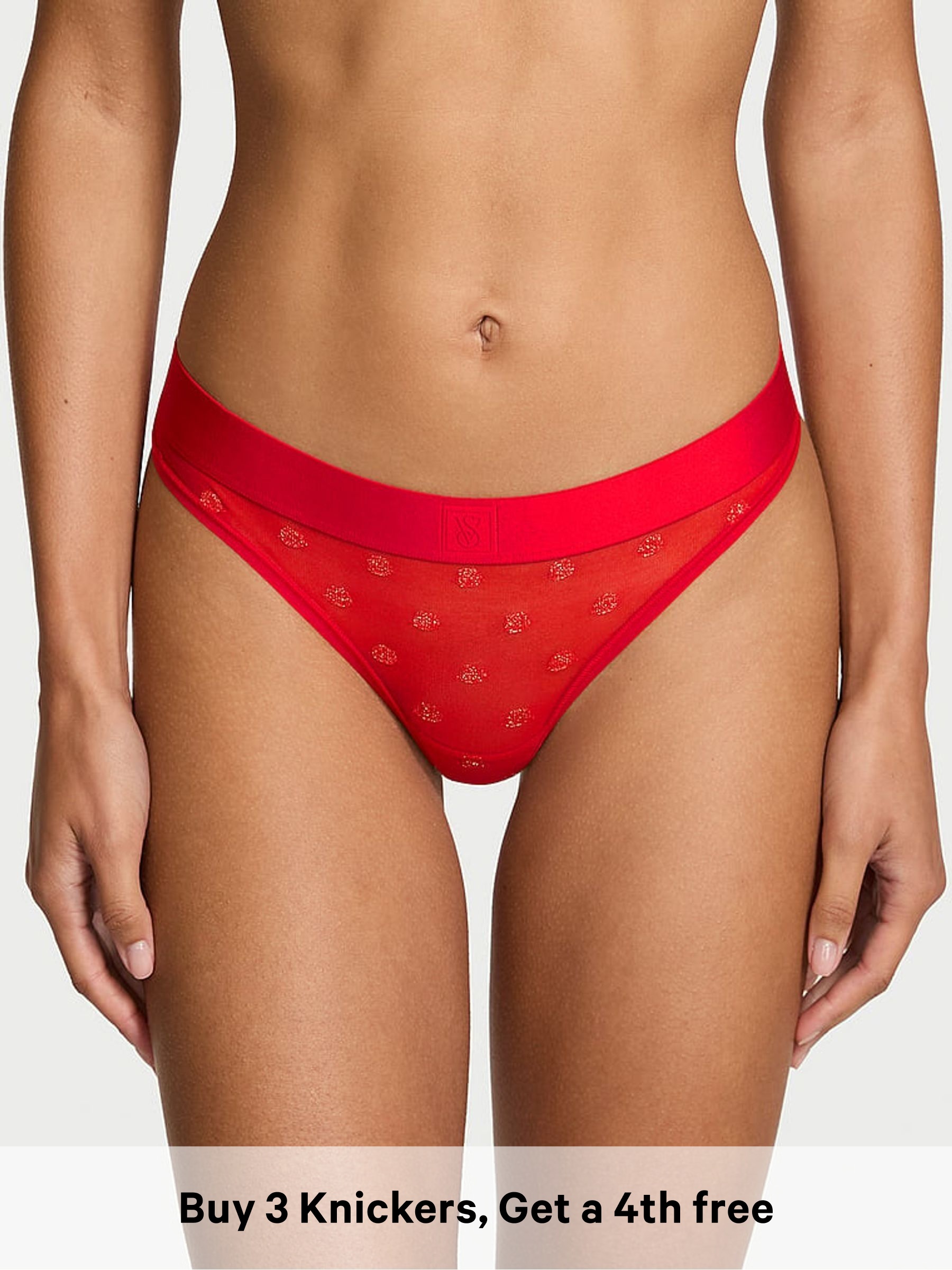 Bright Vermillion Red Thong Sheer Logo Knickers (W72067) | £9