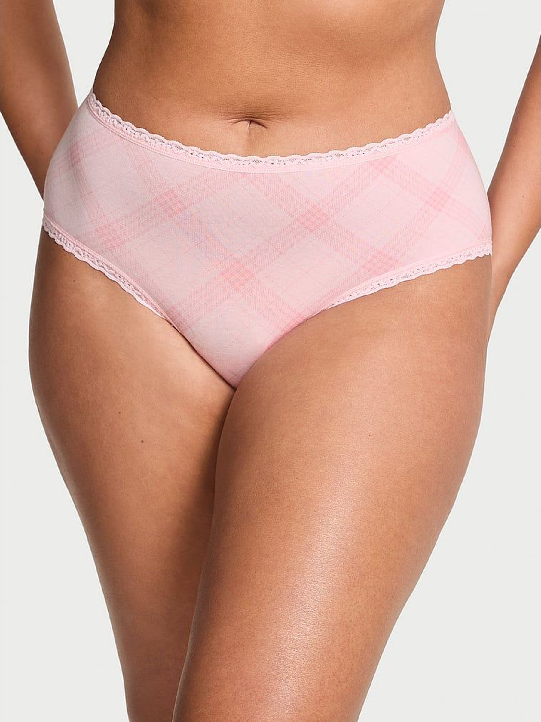 Pretty Blossom Pink Tartan Cheeky Cotton Lace Trim Knickers (W72109) | £10