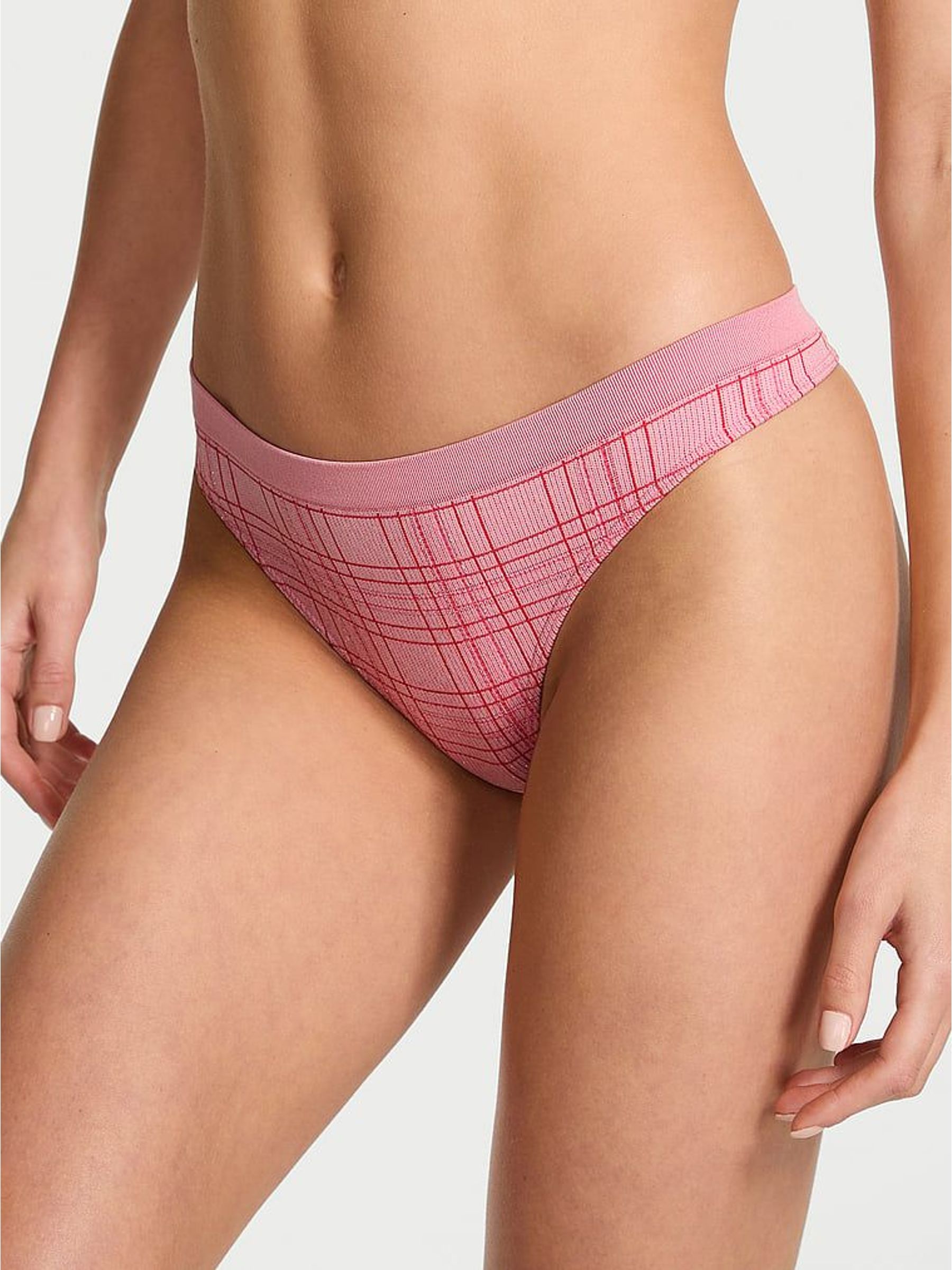 Pretty Blossom Pink Tartan Thong Shimmer Knickers (W72122) | £10