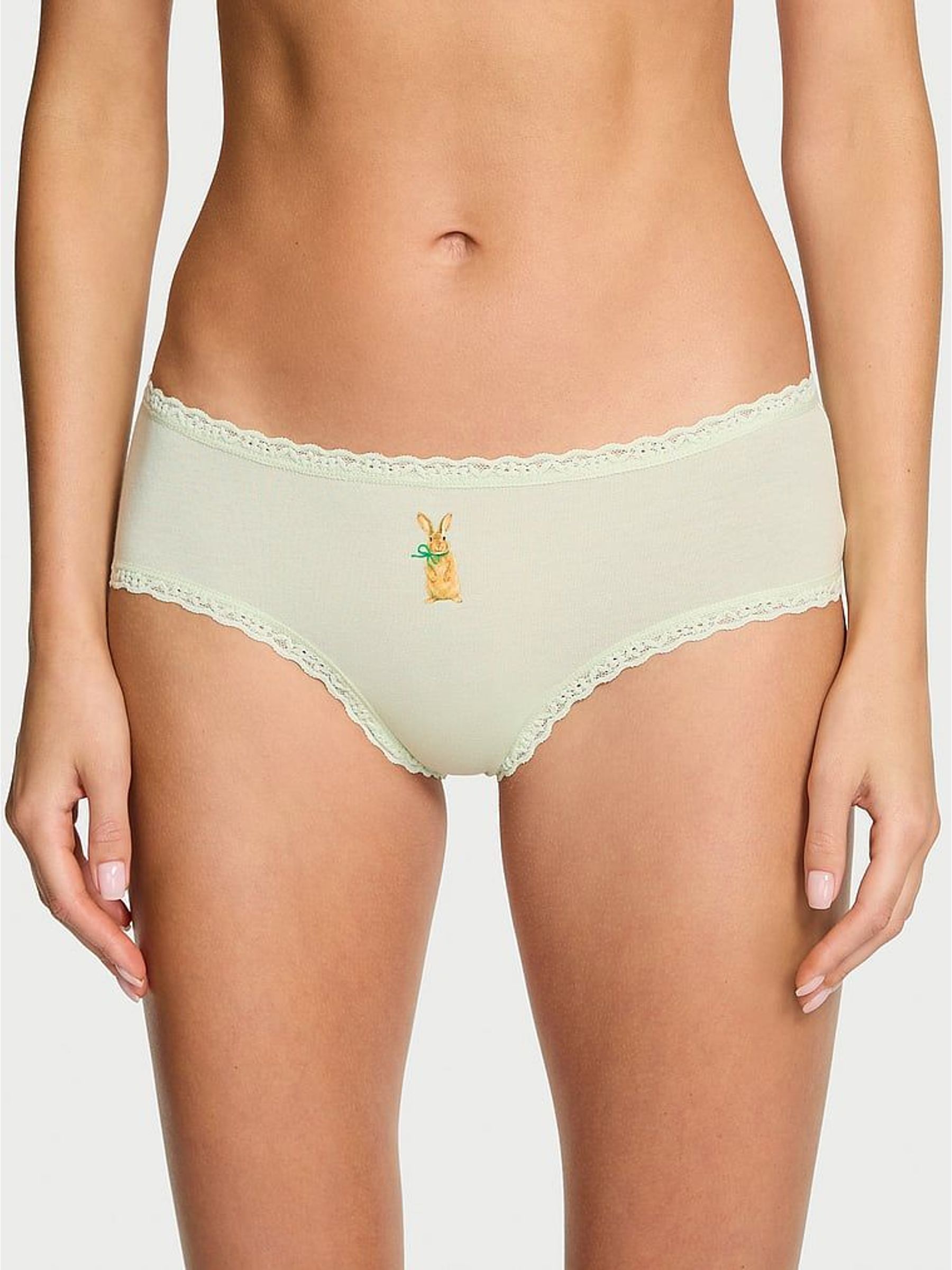 Mint Green Bunny Cheeky Cotton Lace Trim Knickers (W72127) | £10