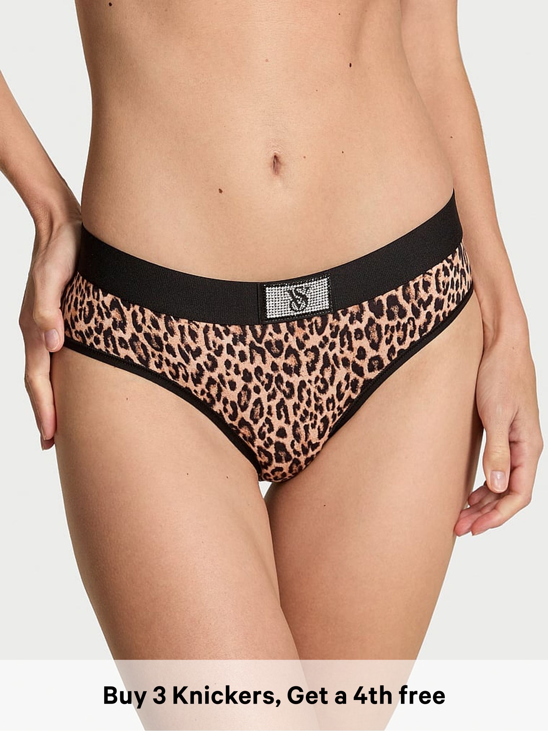 Natural Leopard Black Hipster Logo Shine Patch Knickers (W72134) | £9