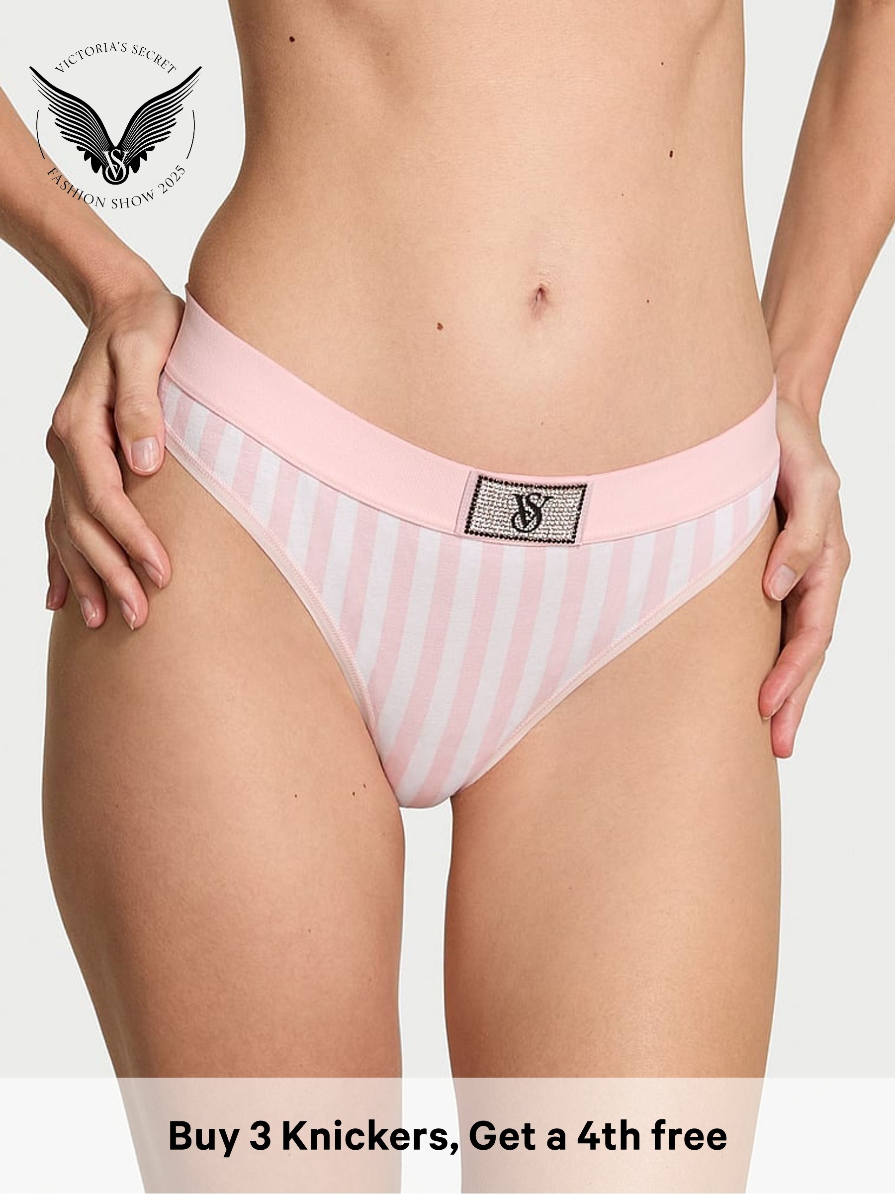 Iconic Stripe Pink Thong Logo Shine Patch Knickers (W72139) | £9