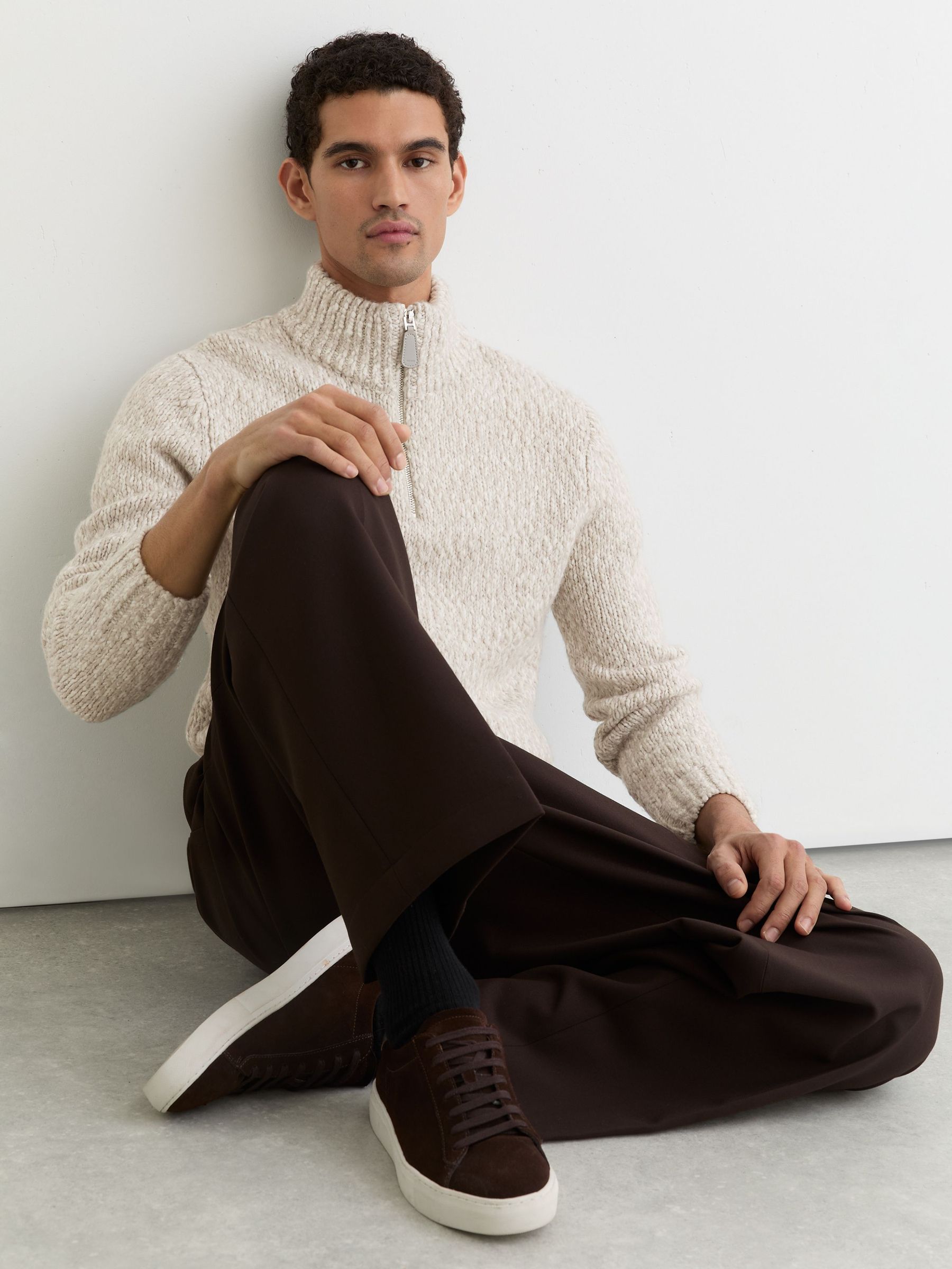 Marled Half-Zip Knitted Jumper with Wool in Grey Marl (W72753) | £148