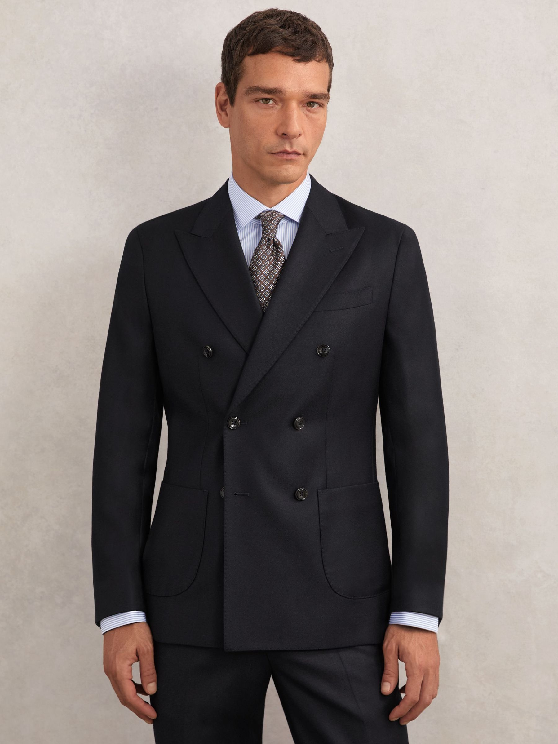 Wool-Flannel Double-Breasted Tailored-Fit Blazer in Navy (W72764) | £348