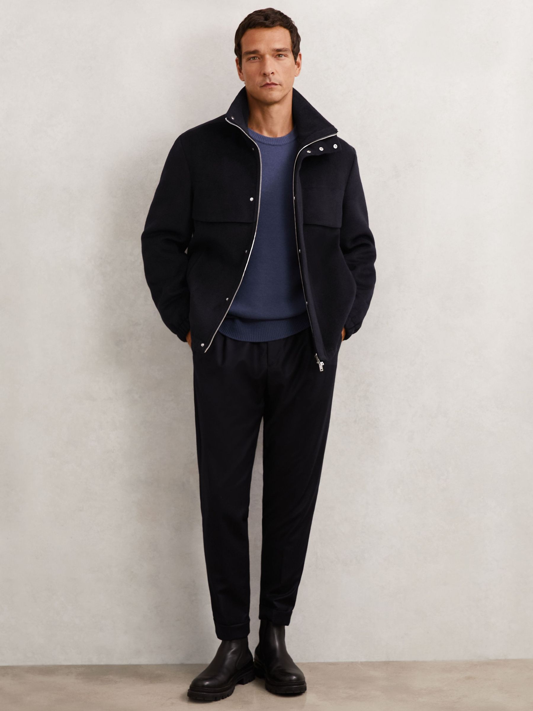 Wool-Blend Funnel-Neck Zip Jacket in Navy (W72912) | £298