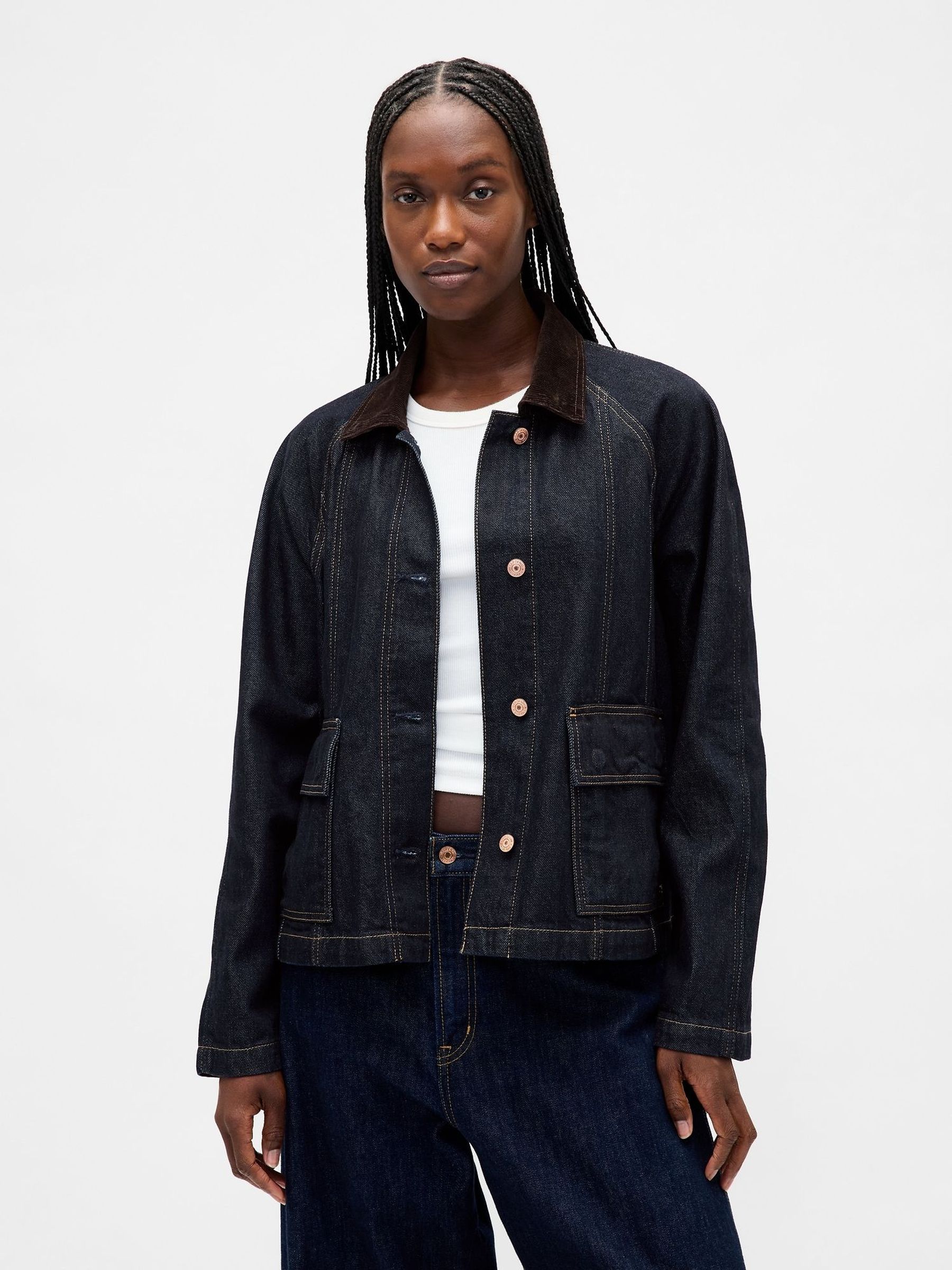 Dark Indigo Blue UltraSoft Denim Swing Chore Jacket (W73213) | £85