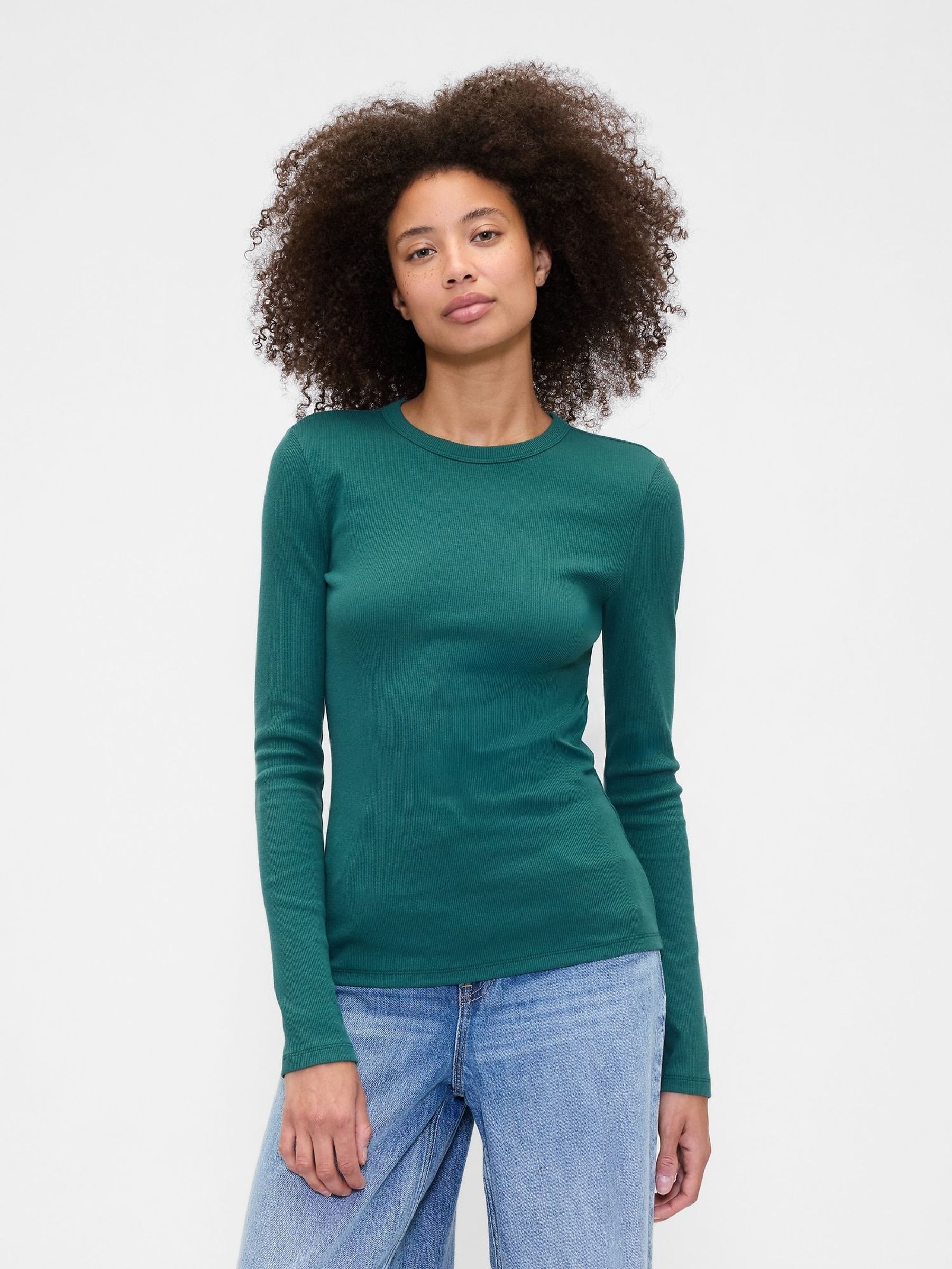 Green Long Sleeve Rib T-Shirt (W73237) | £16