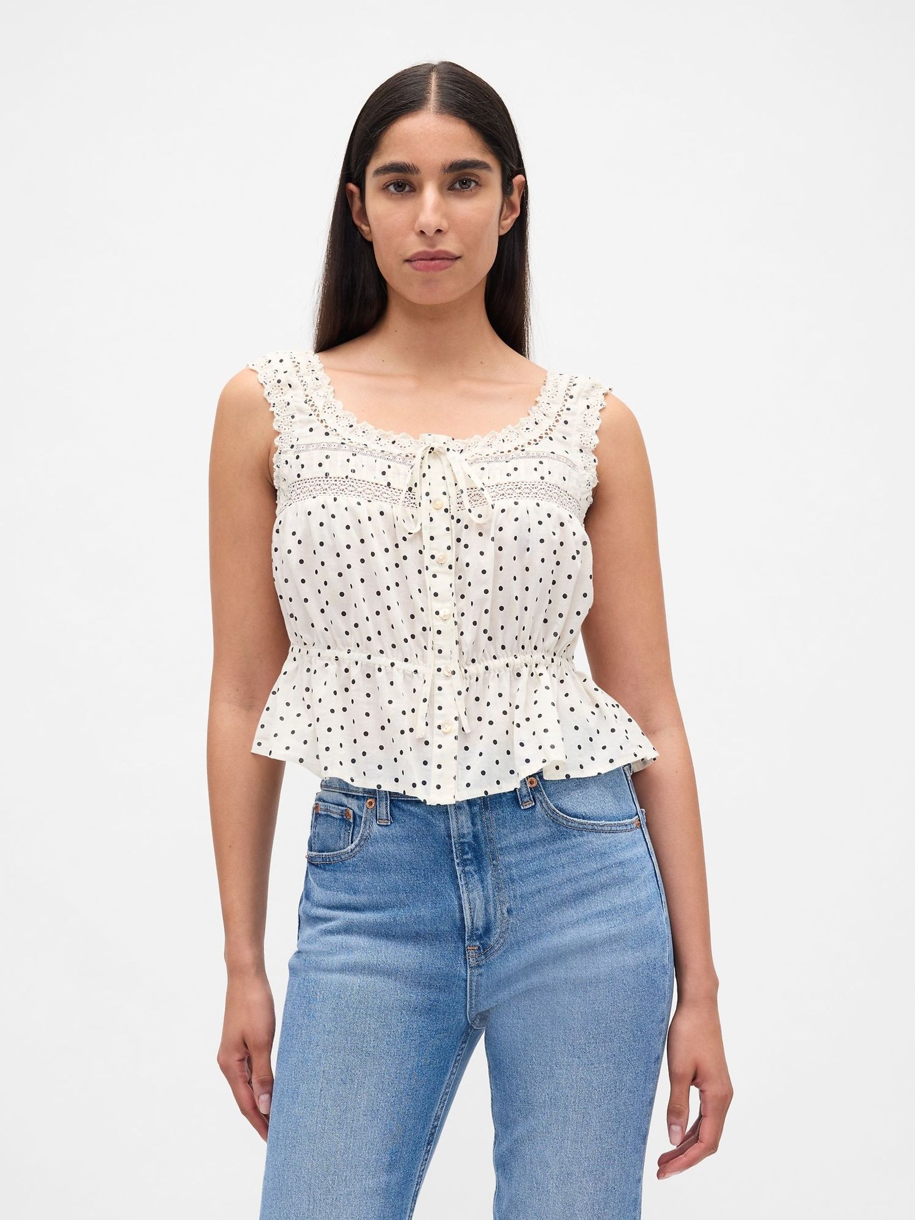 Black Lace-Trim Peplum Crop Top (W73279) | £40