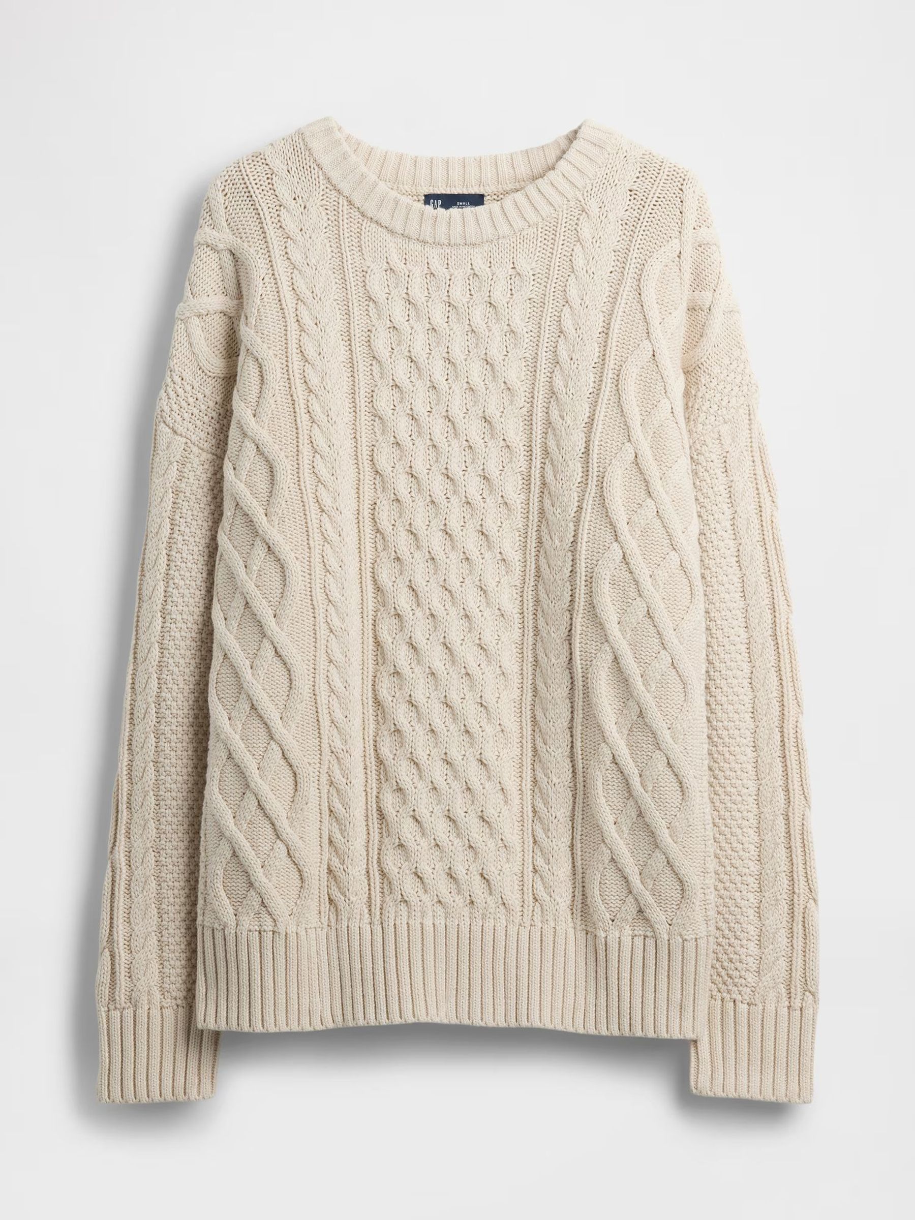 Cream Blue Cotton Os Cabl Jumper (W73285) | £60