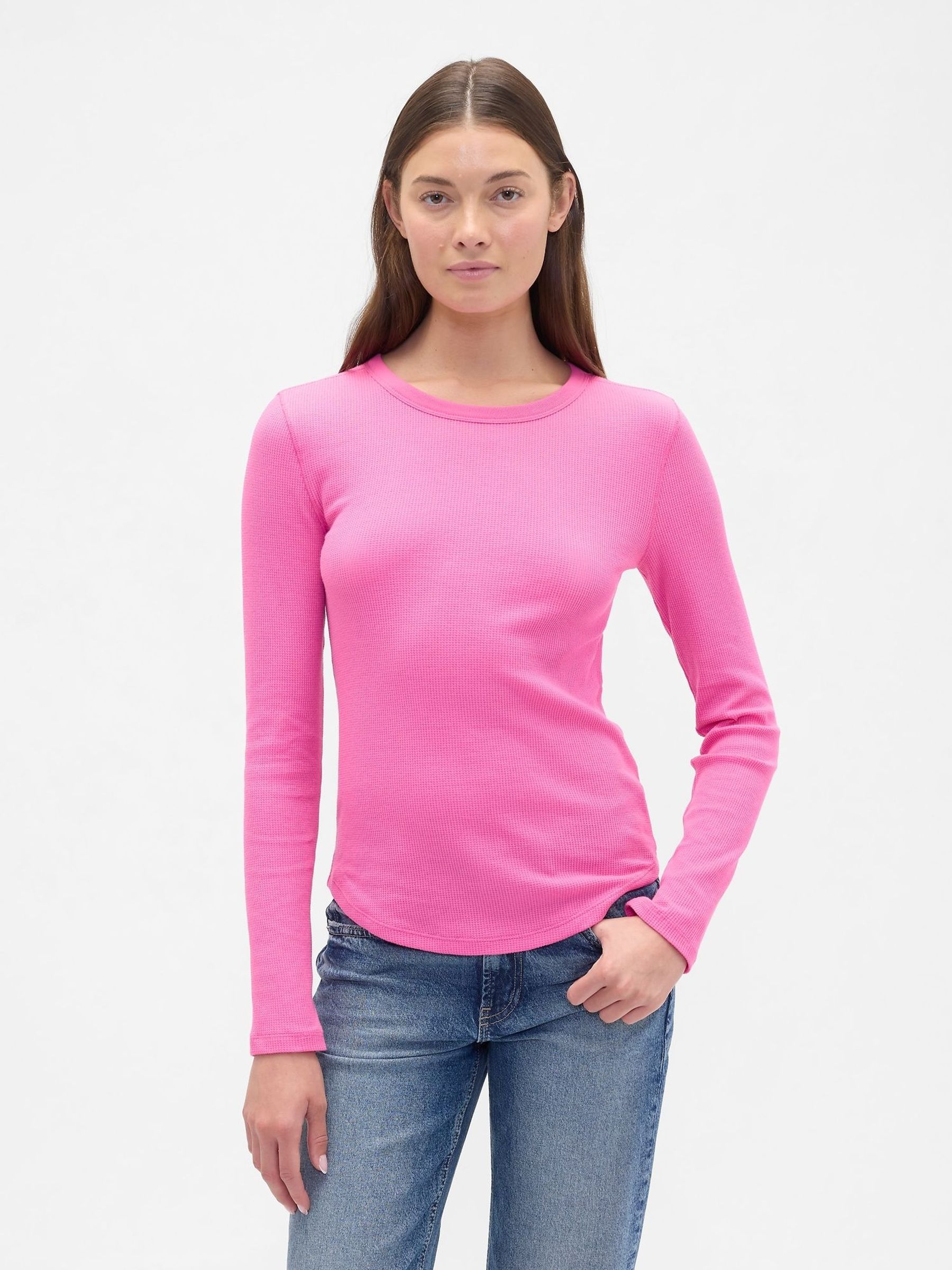 Pink Waffle Knit Crew Neck T-Shirt (W73291) | £14