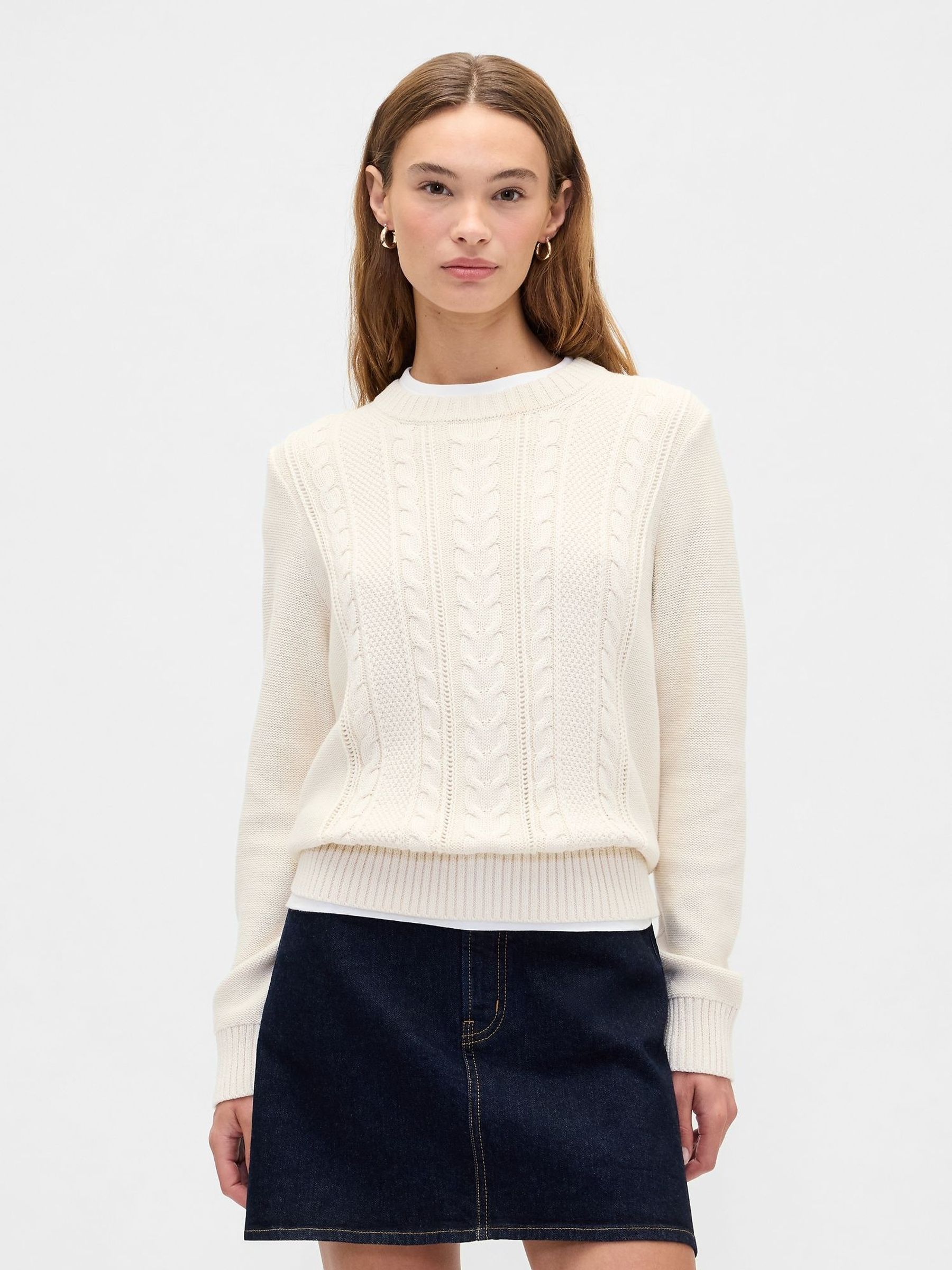 Cream Cotton Cable Knit Sweatshirt (W73297) | £30