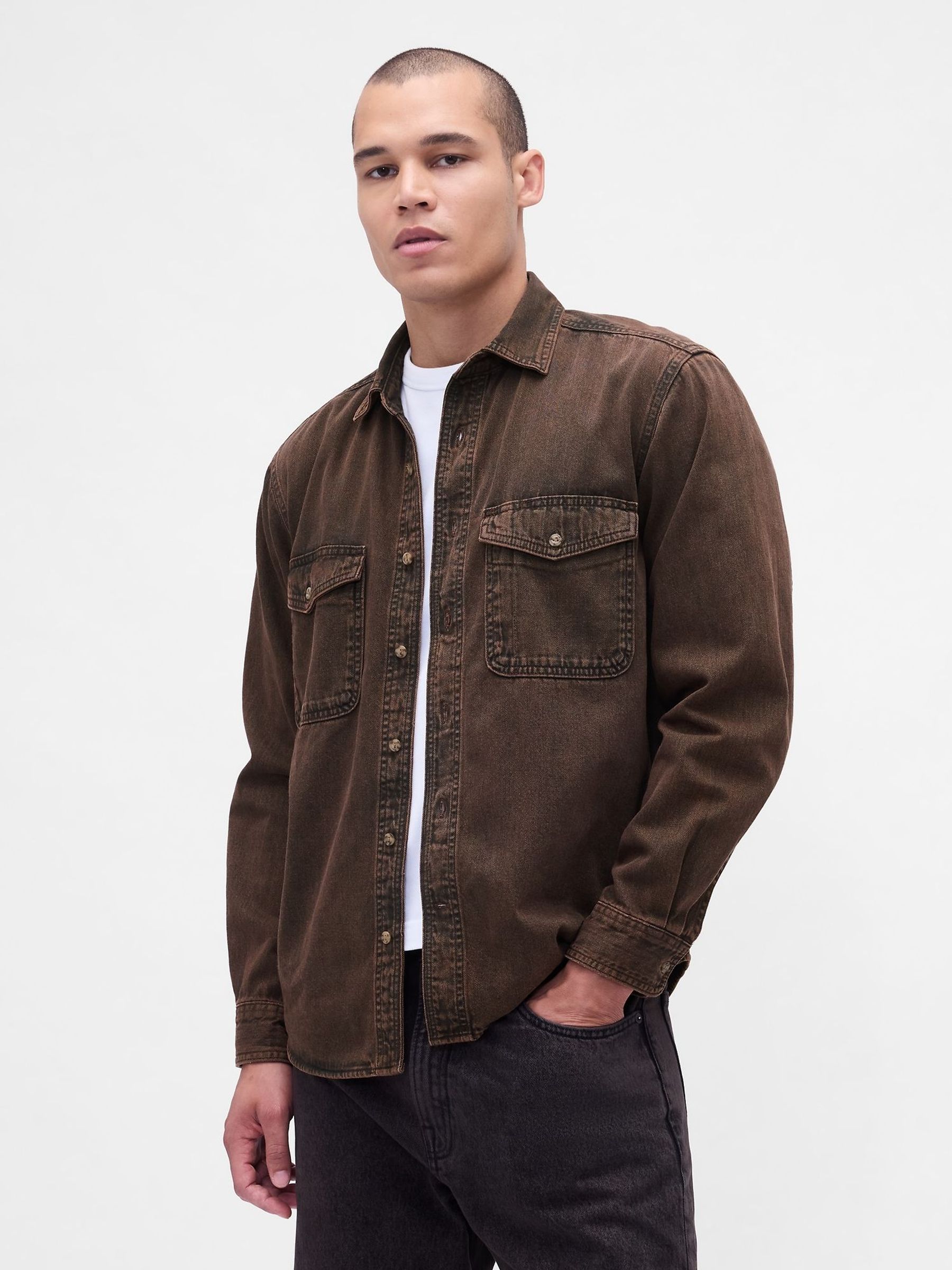 Brown Denim Relaxed Shirt (W73307) | £60