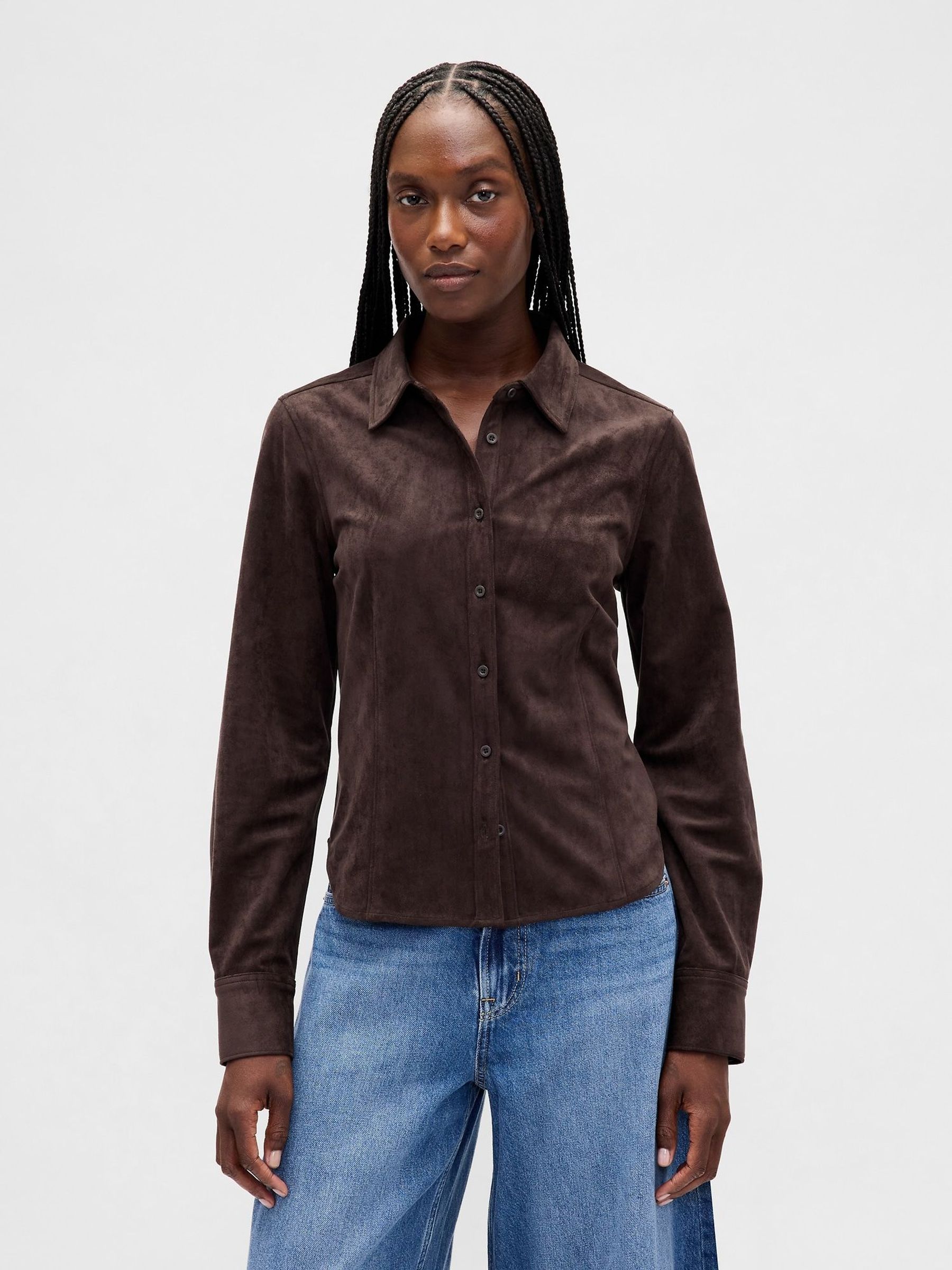 Brown Vegan Suede Fitted Shirt (W73309) | £50