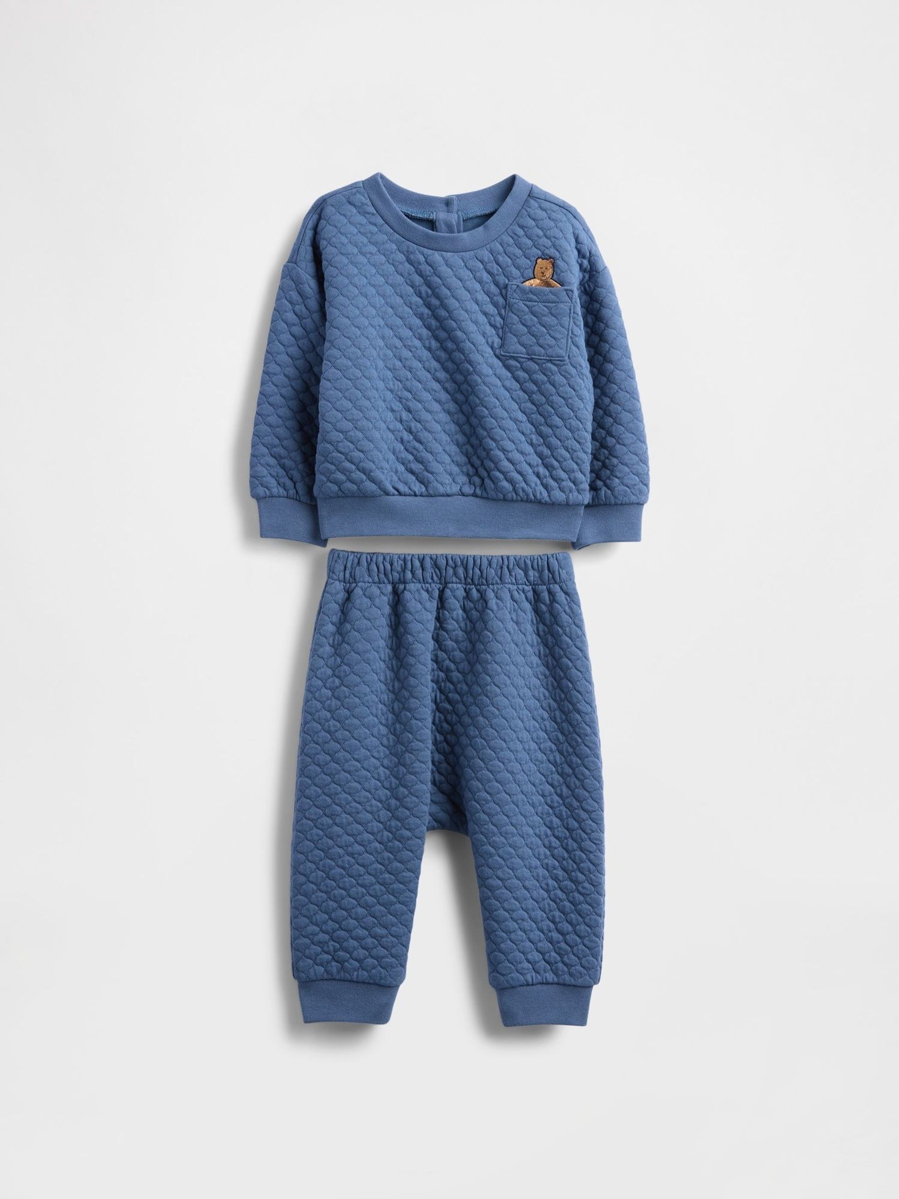 Blue Quilted Brannan Bear Pocket Outfit Set (W73316) | £30