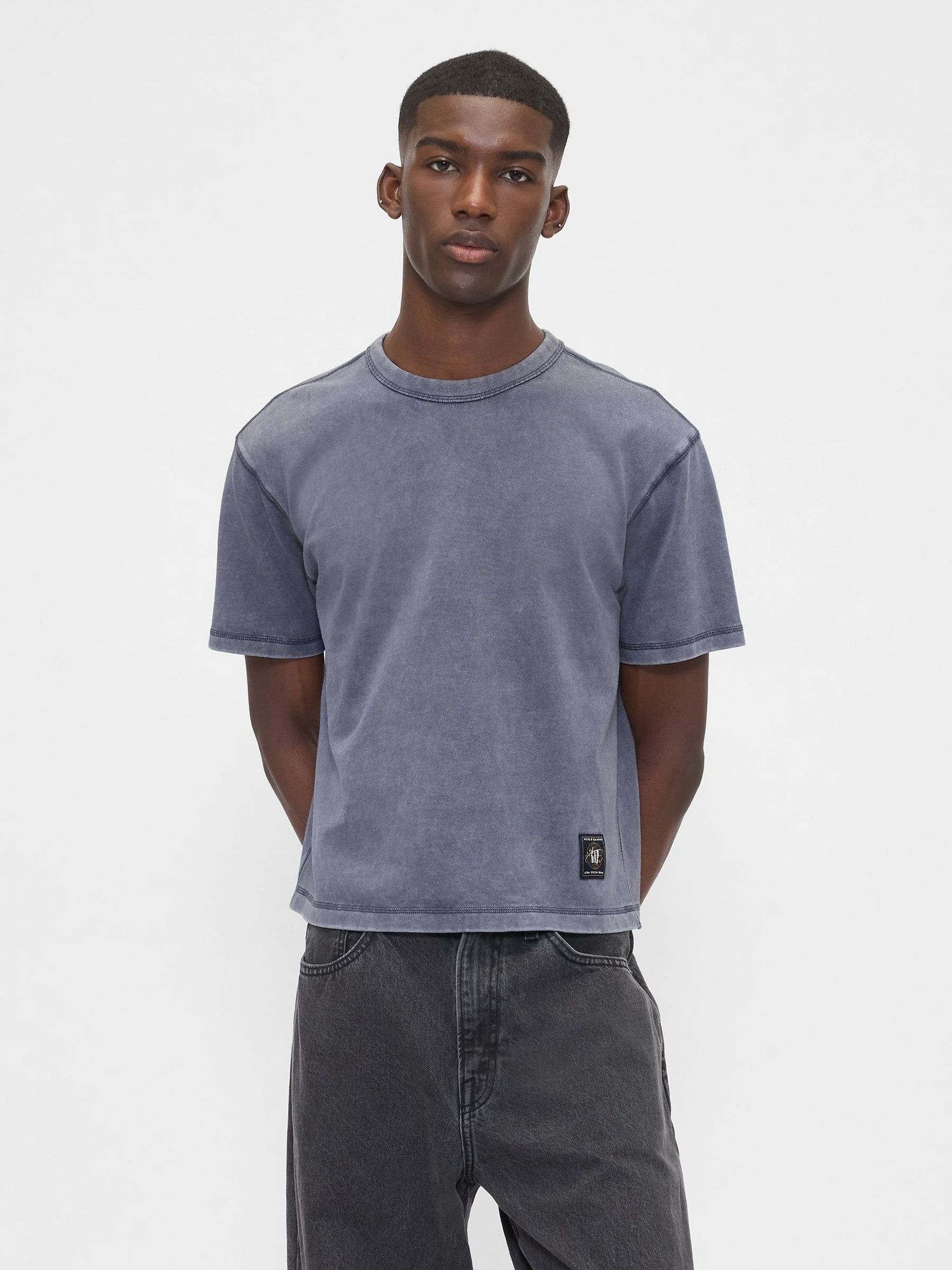 Washed Blue Heavyweight Crop Graphic T-Shirt (W73319) | £25