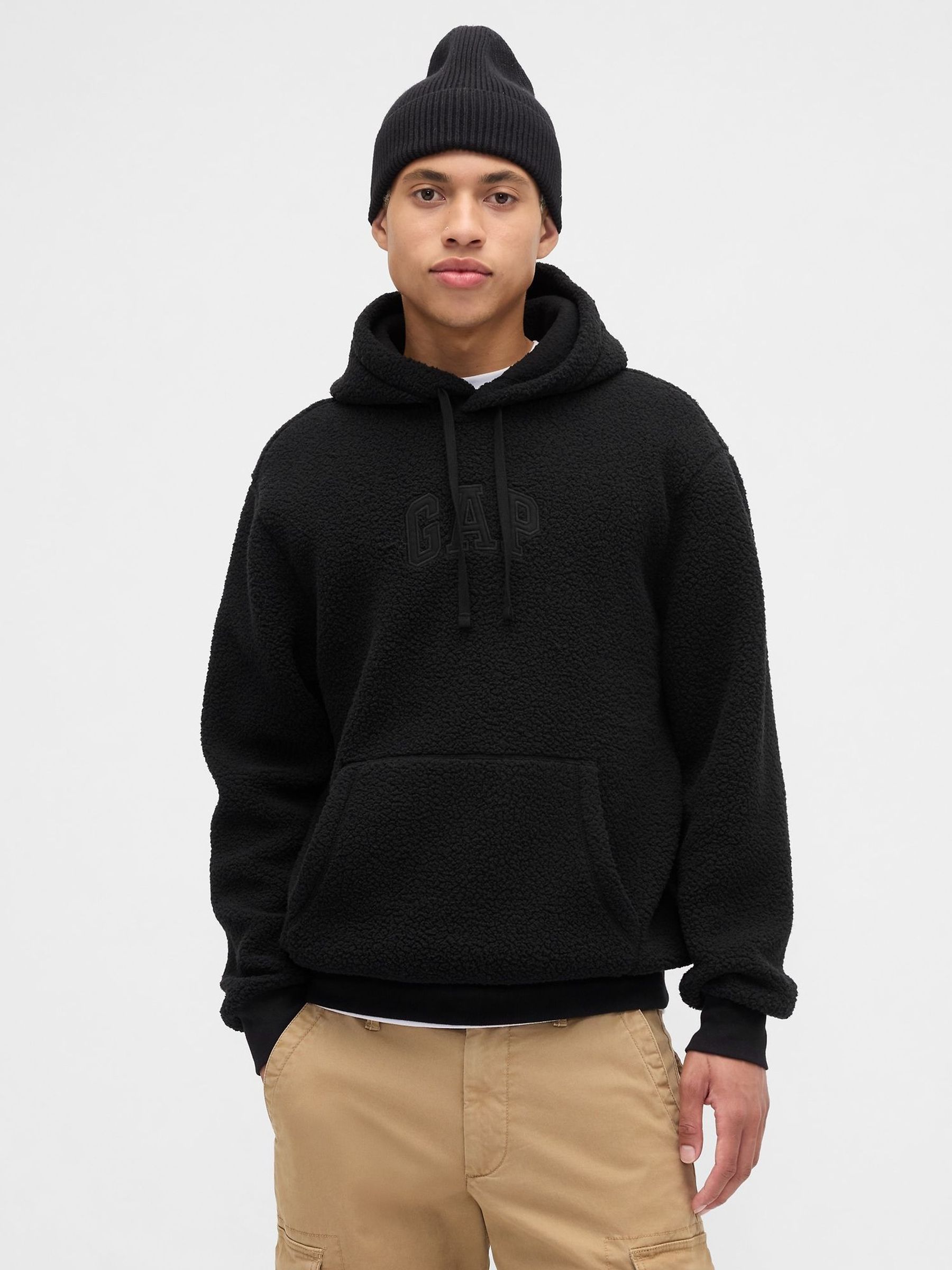 Black Relaxed Logo Sherpa Knit Hoodie (W73357) | £35