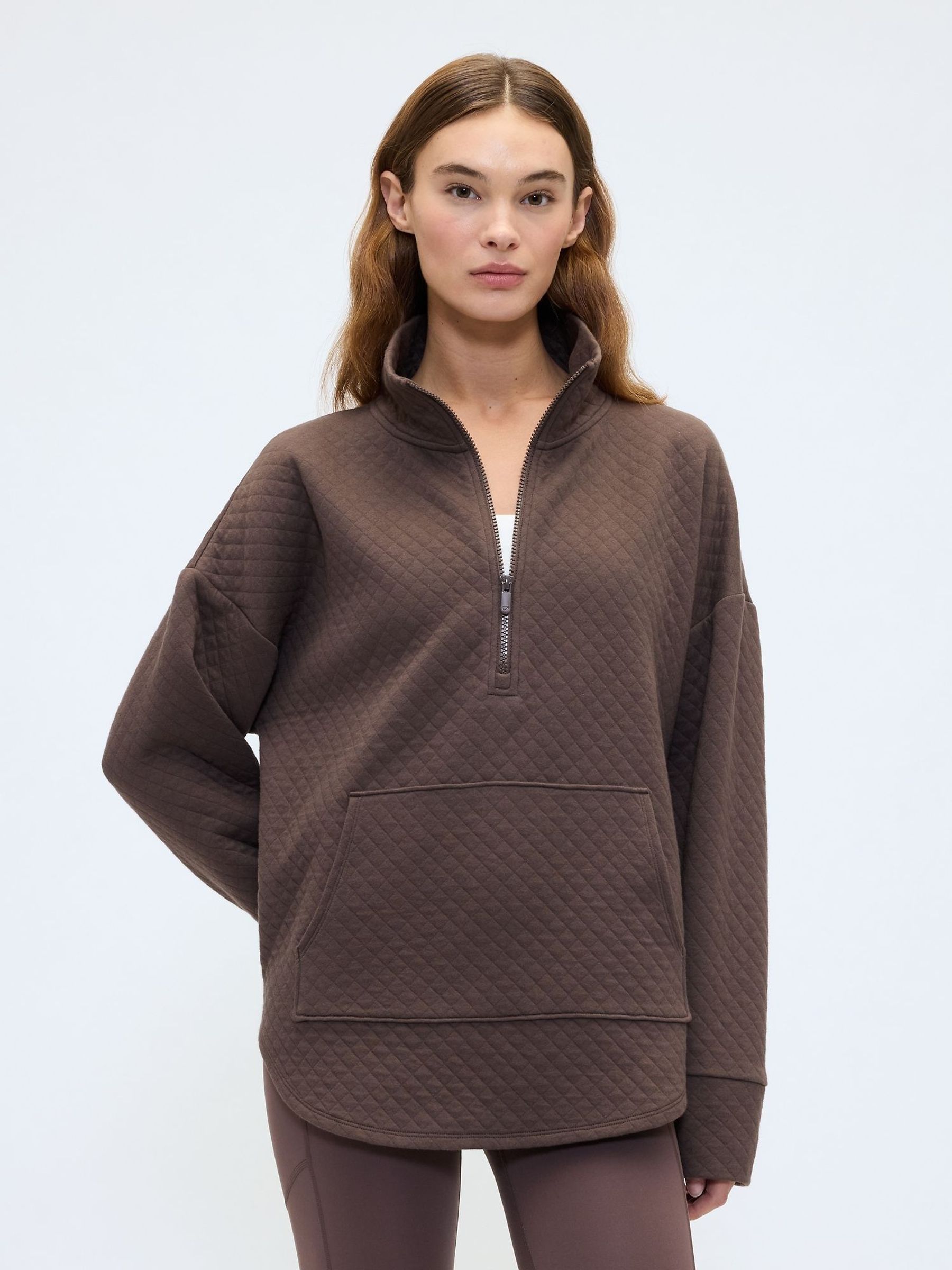 Brown Oversized Quilted Quarter-Zip Jacket (W73381) | £45