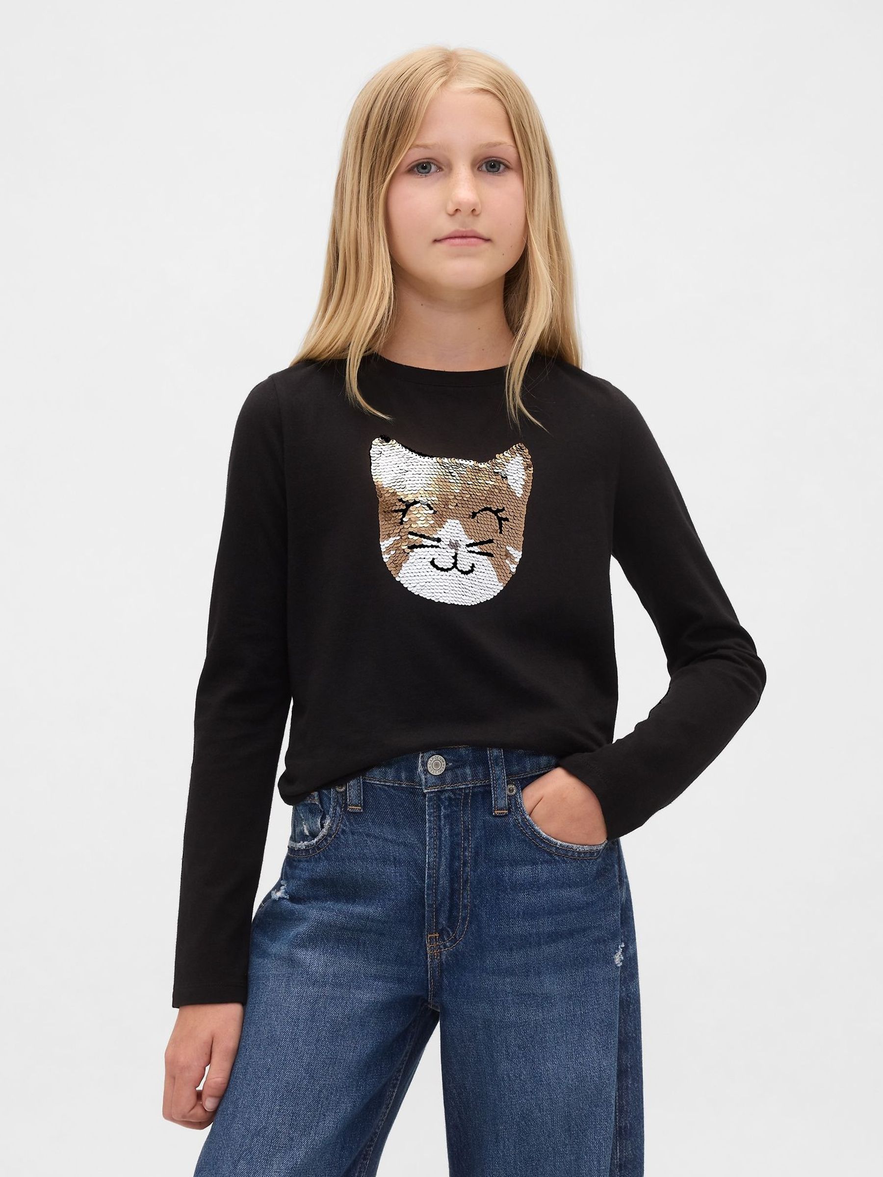 Black Flippy-Sequin Graphic T-Shirt (W73392) | £14