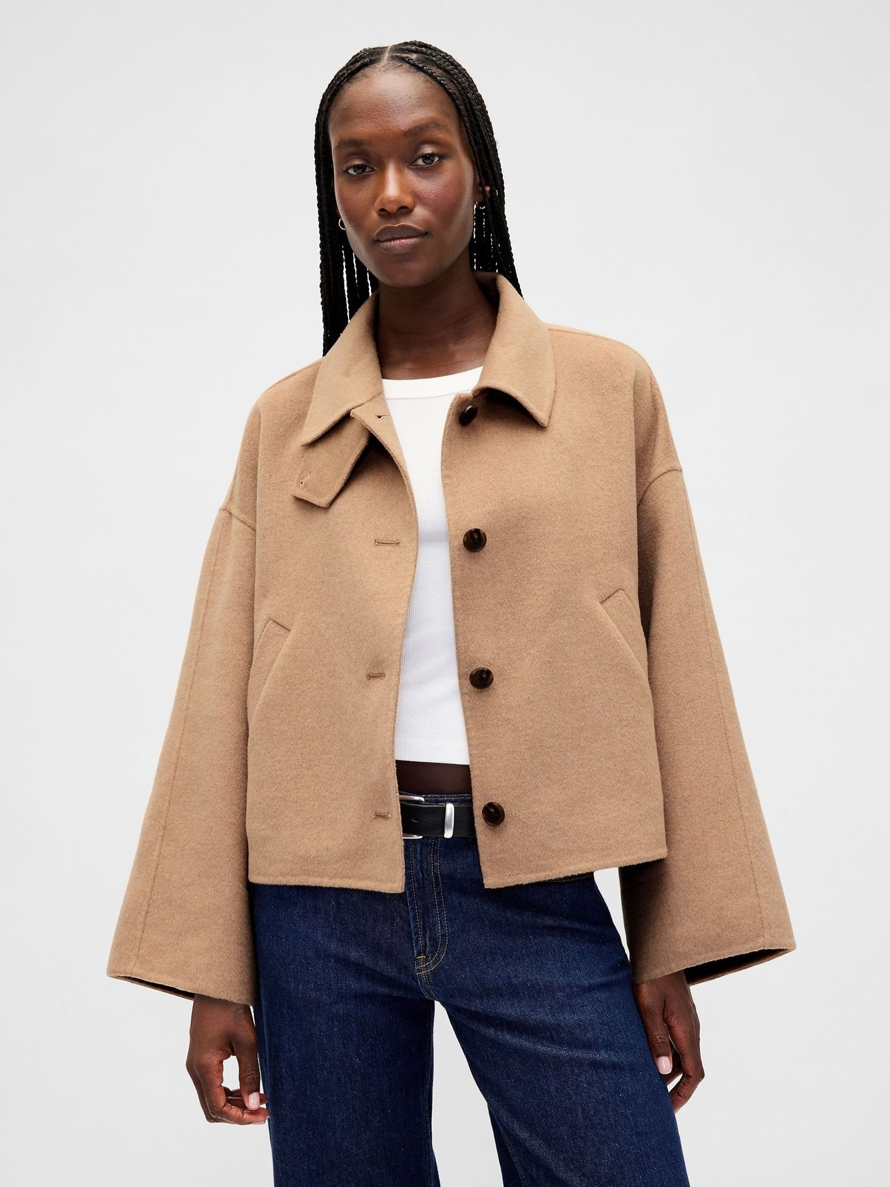 Beige Wool Blend Swing Jacket (W73424) | £220