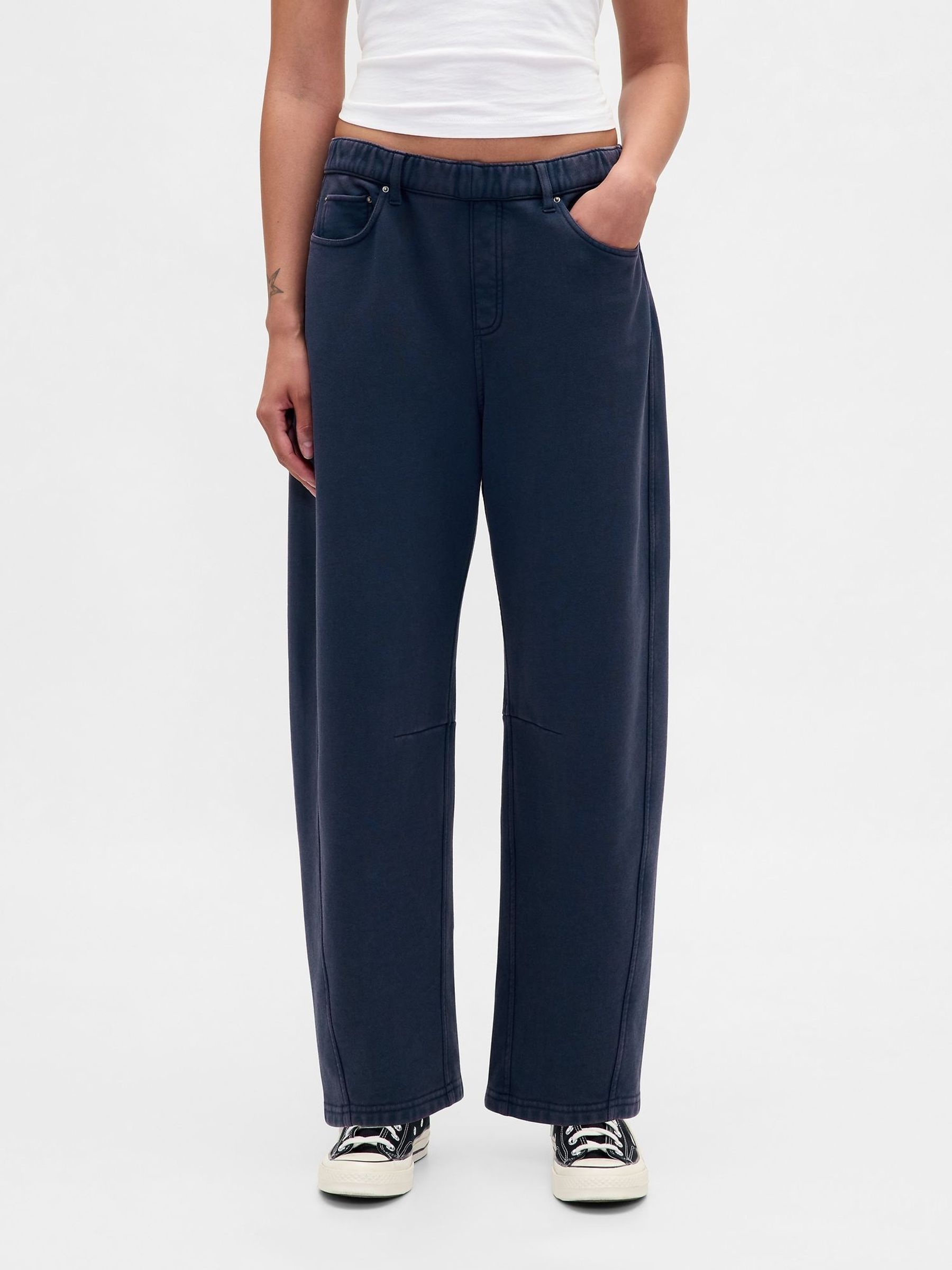 Navy Blue Heavyweight French Terry Barrel Joggers (W73556) | £65