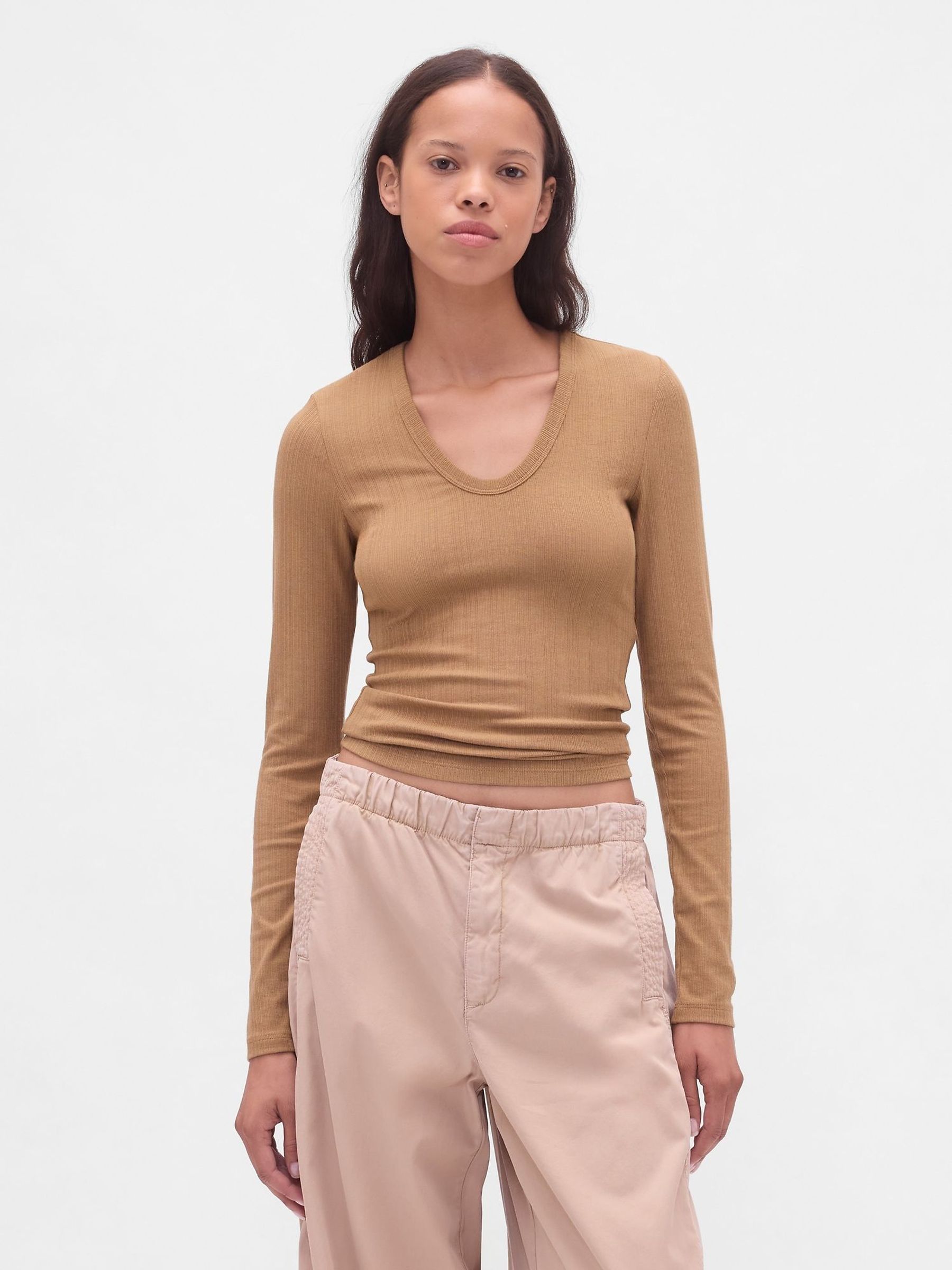 Beige Sheer Modern Rib T-Shirt (W73595) | £30