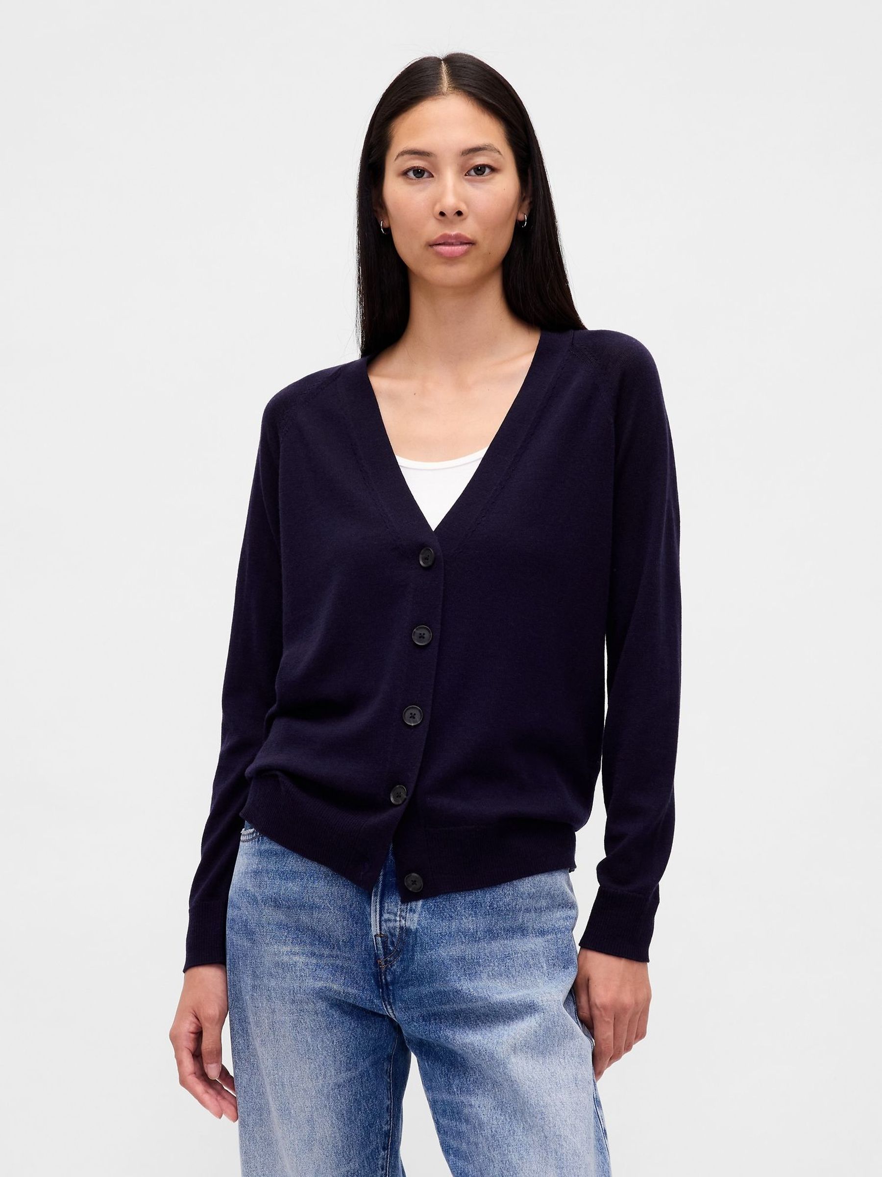 Navy Blue Boyfriend Merino Cardigan (W73646) | £50