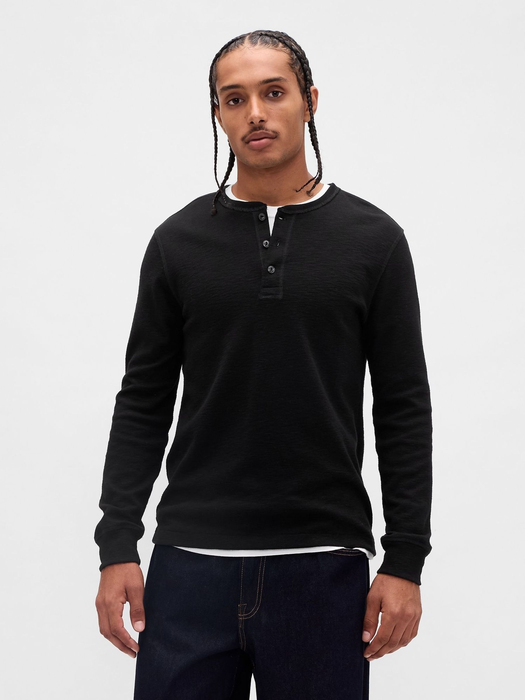 Black Double-Knit Henley T-Shirt (W73648) | £40
