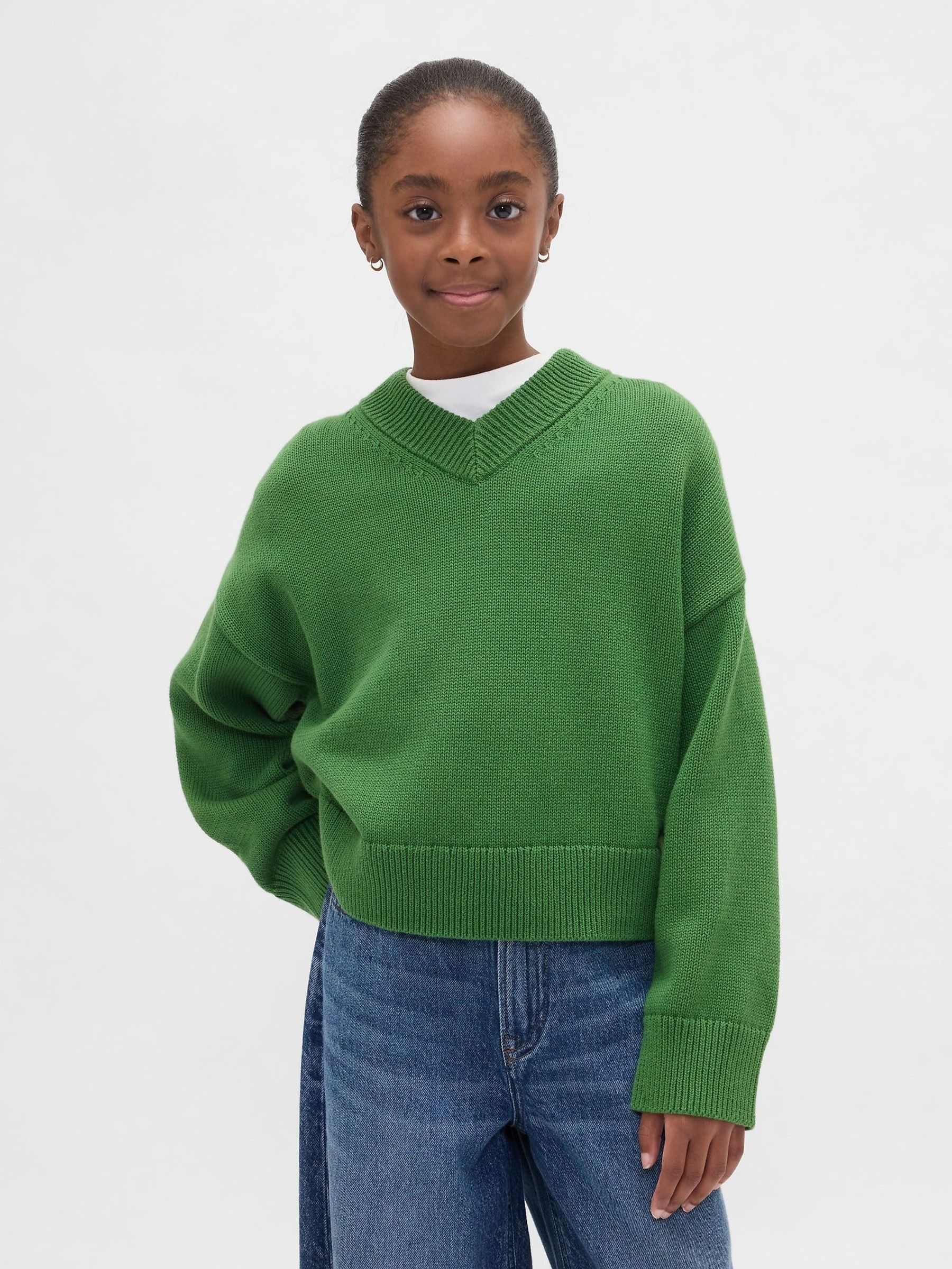 Green Boxy V-Neck Jumper (W73654) | £25