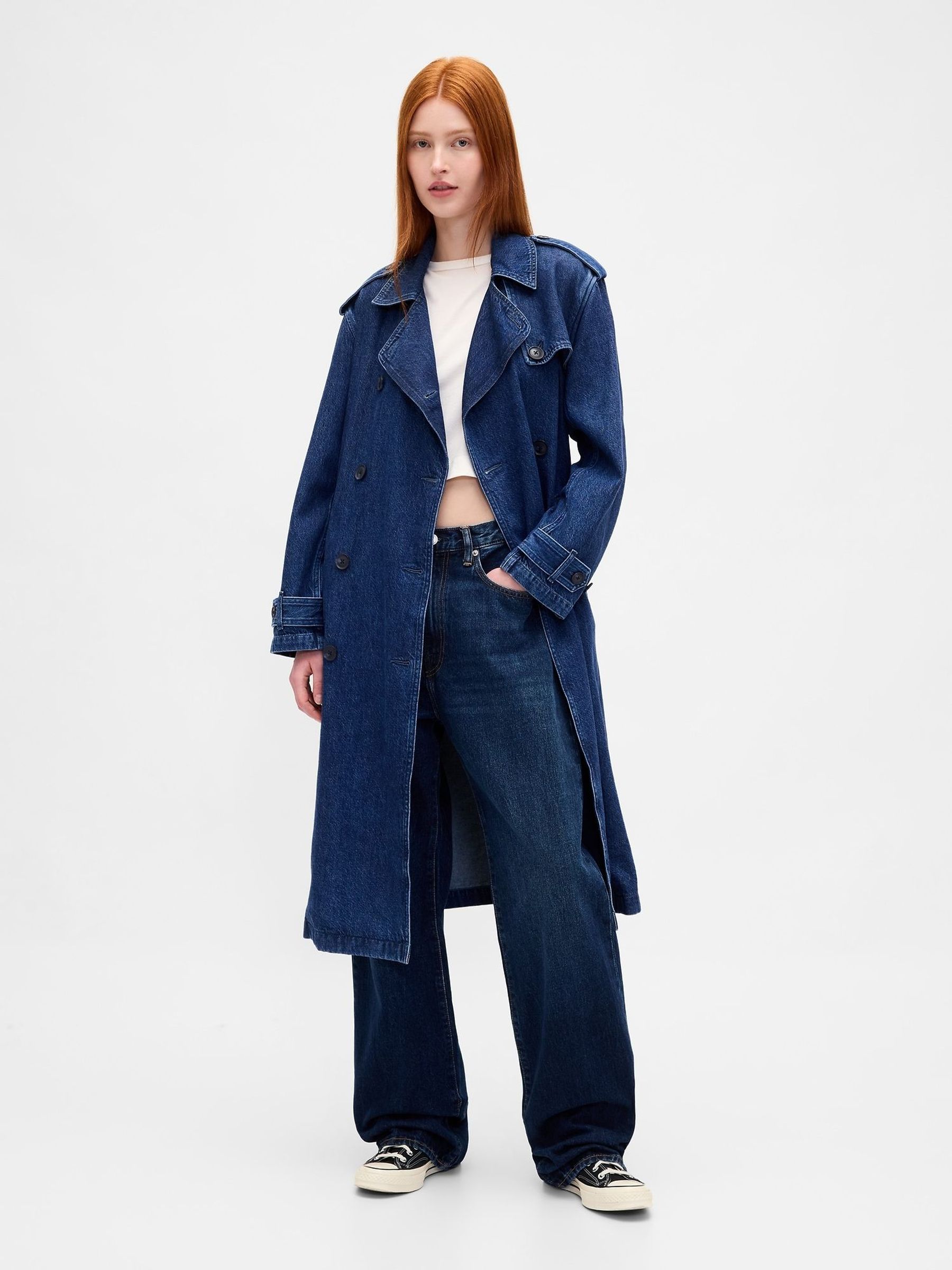 Dark Indigo Blue UltraSoft Denim Trench Coat (W73658) | £105