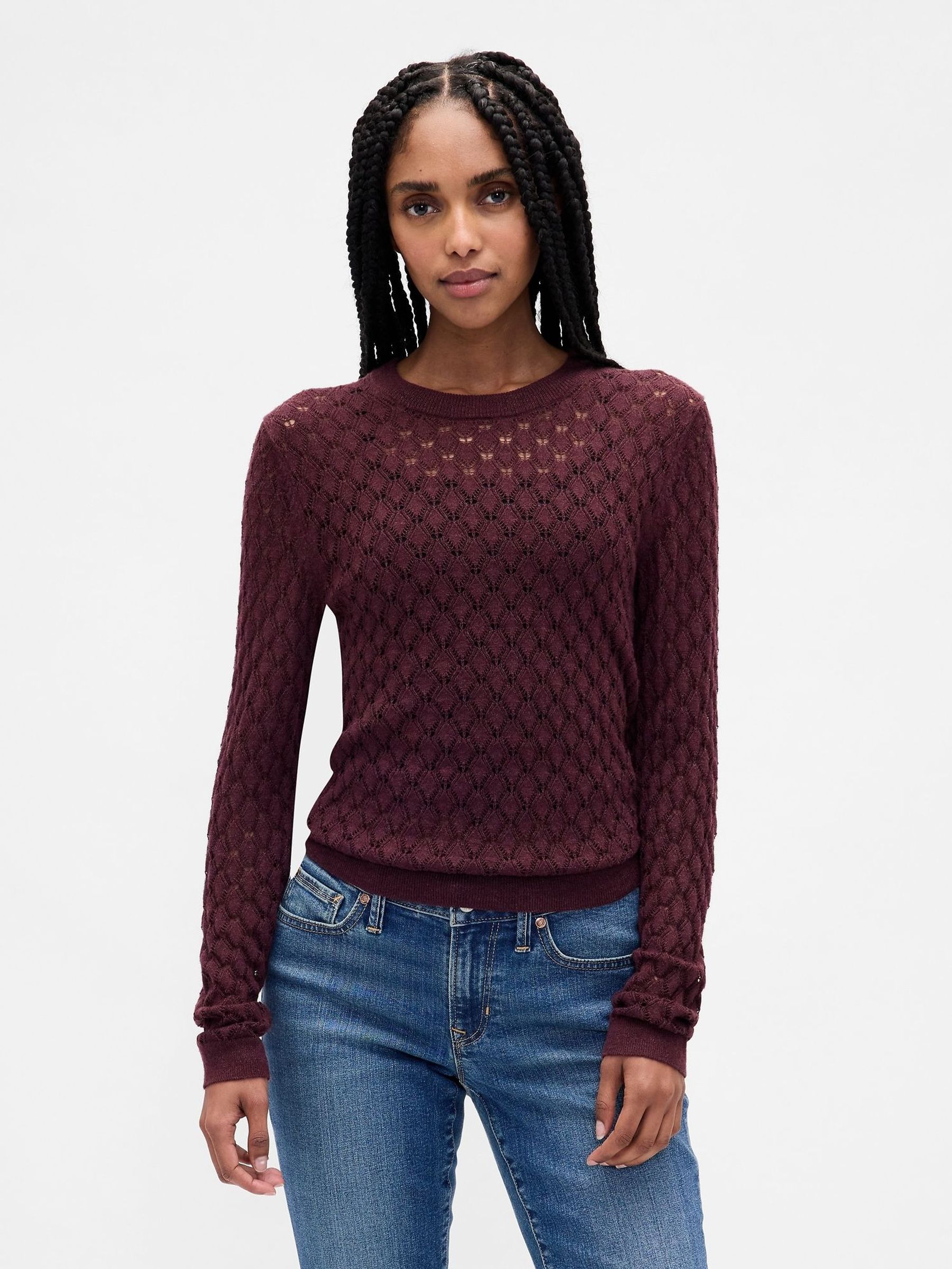 Burgundy Red Pointelle Sweatshirt (W73679) | £40