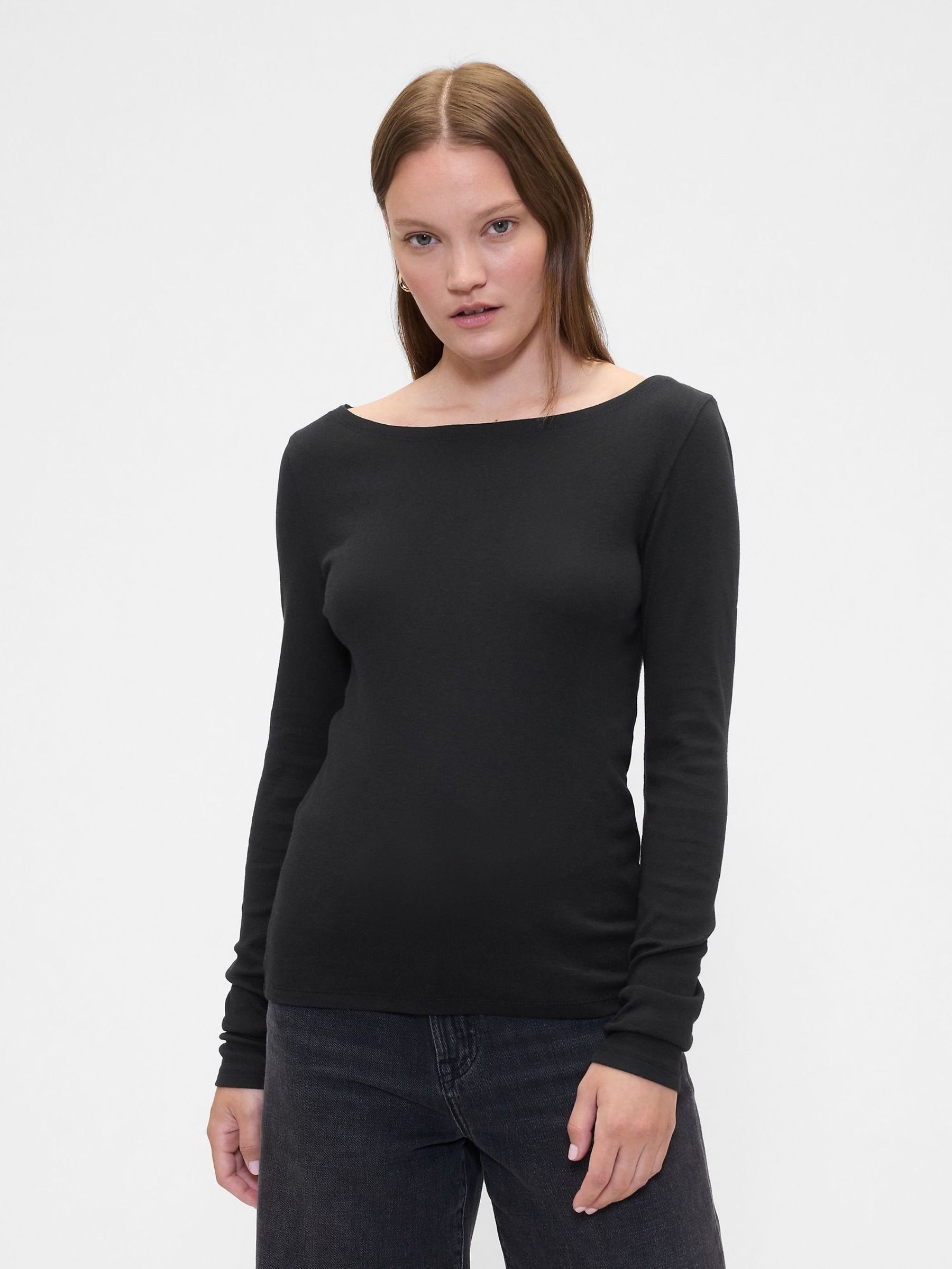 Black Modern Ribbed Boatneck T-Shirt 2-Pack (W73744) | £25