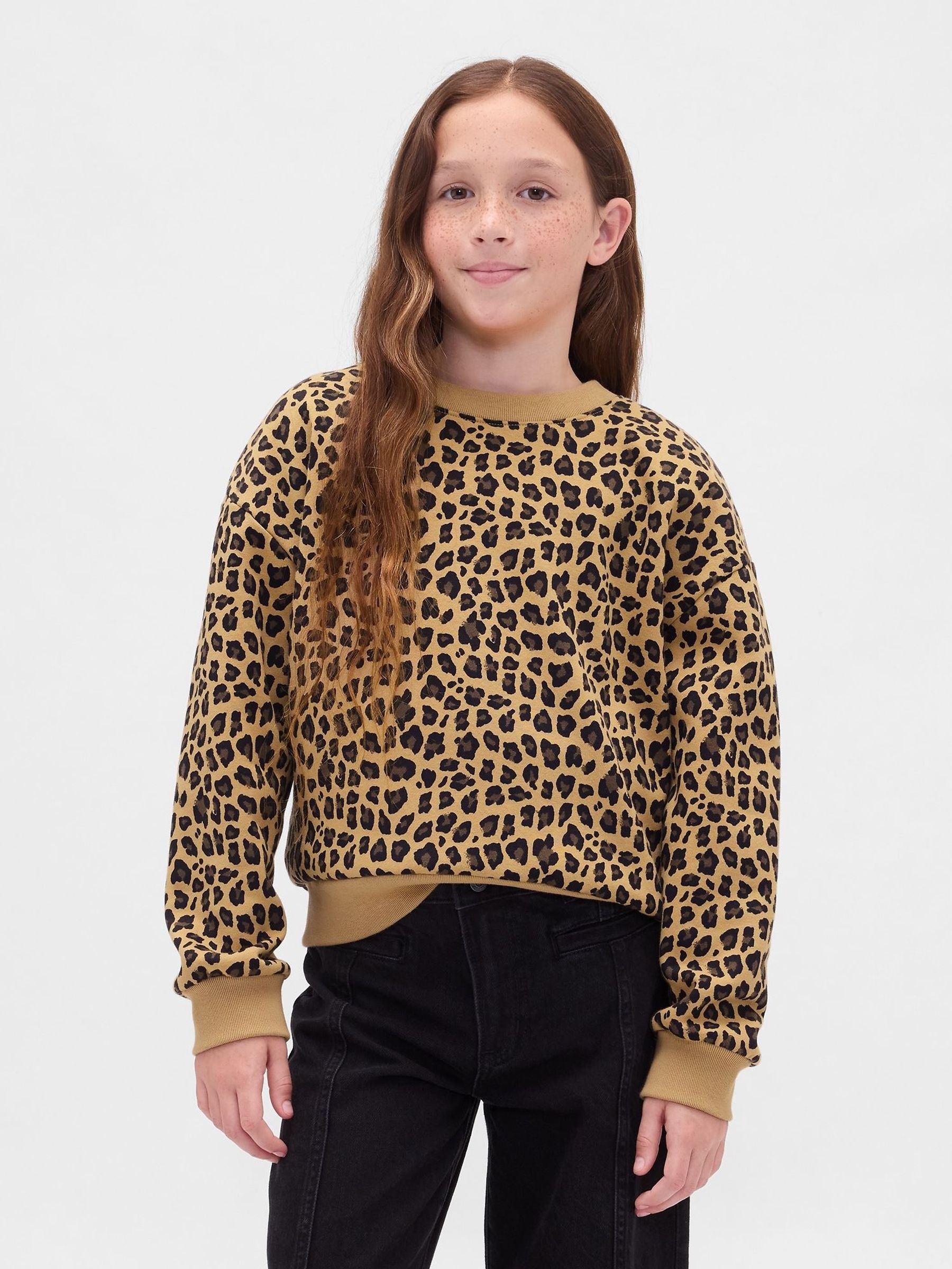Leopard Print Brown VintageSoft Dolman Sweatshirt (4-13yrs) (W73767) | £22