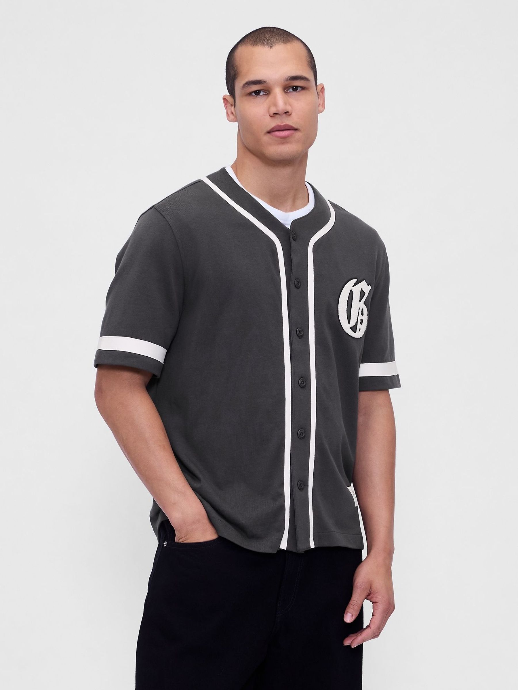 Grey/White Varsity Logo Baseball Jersey T-Shirt (W73770) | £50