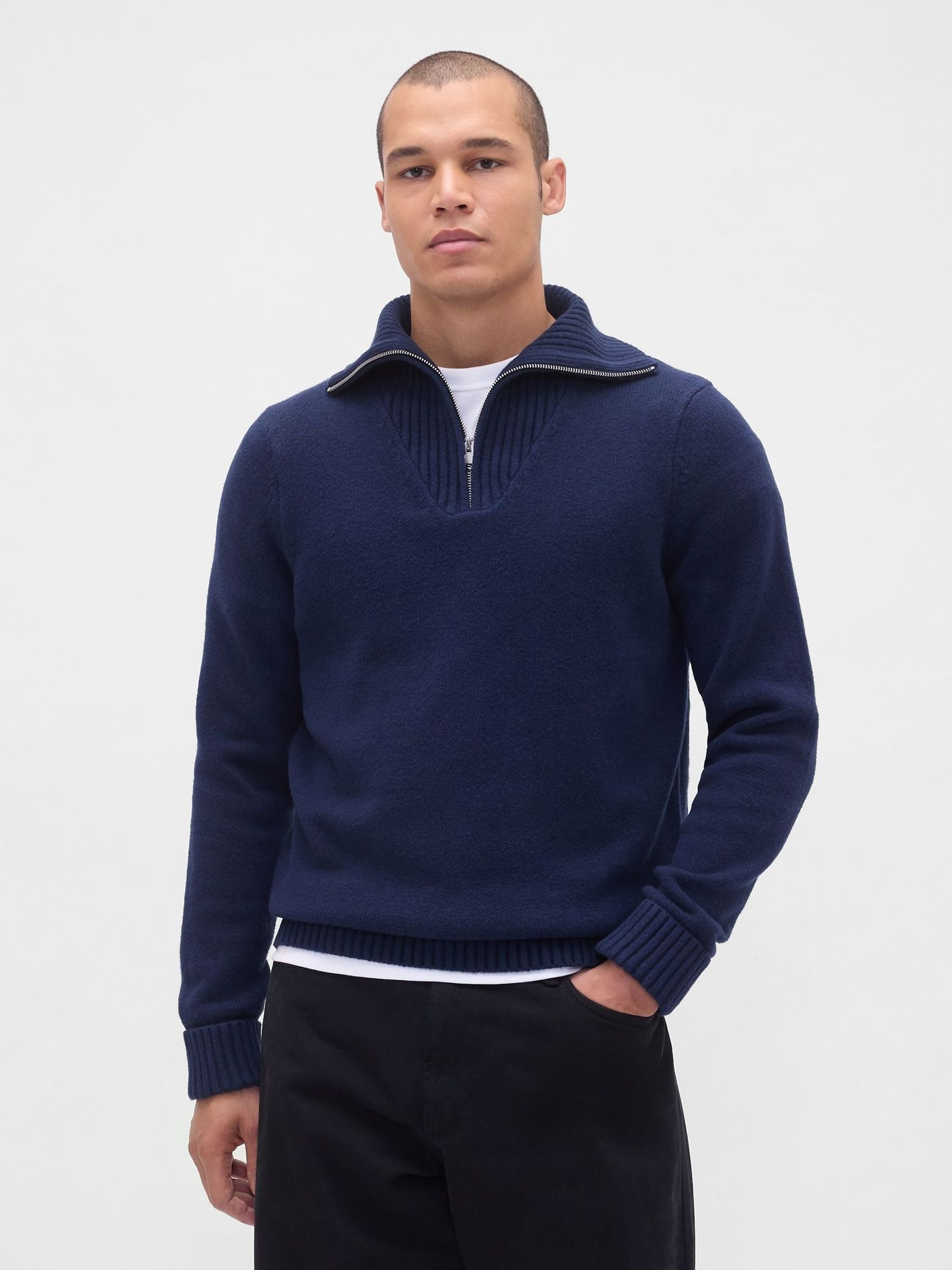 Navy Blue Soft Touch Quarter Zip Pullover Sweatshirt (W73771) | £60